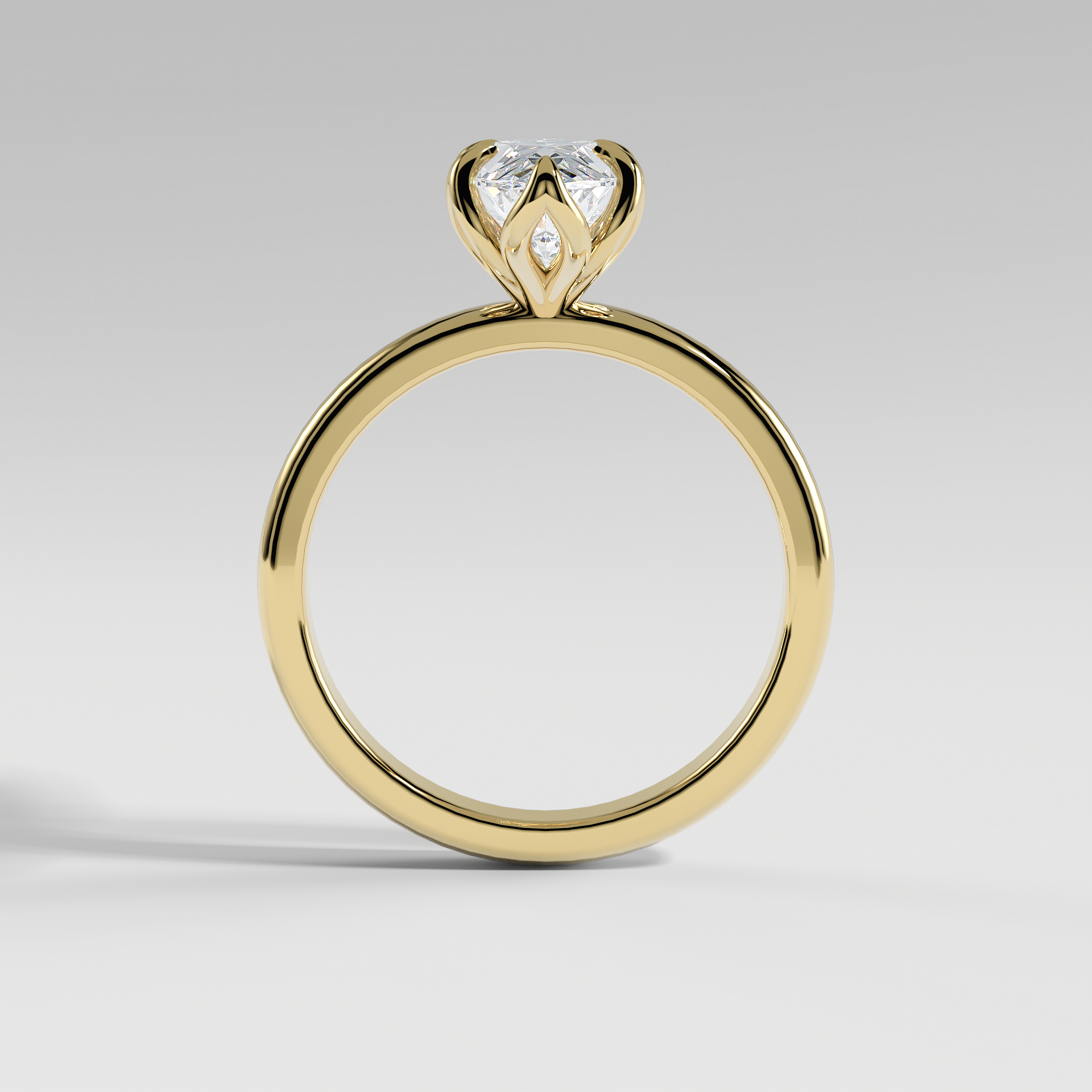 AUBREY - Marquise Solitaire Engagement Ring with Polished Band and Lotus Basket