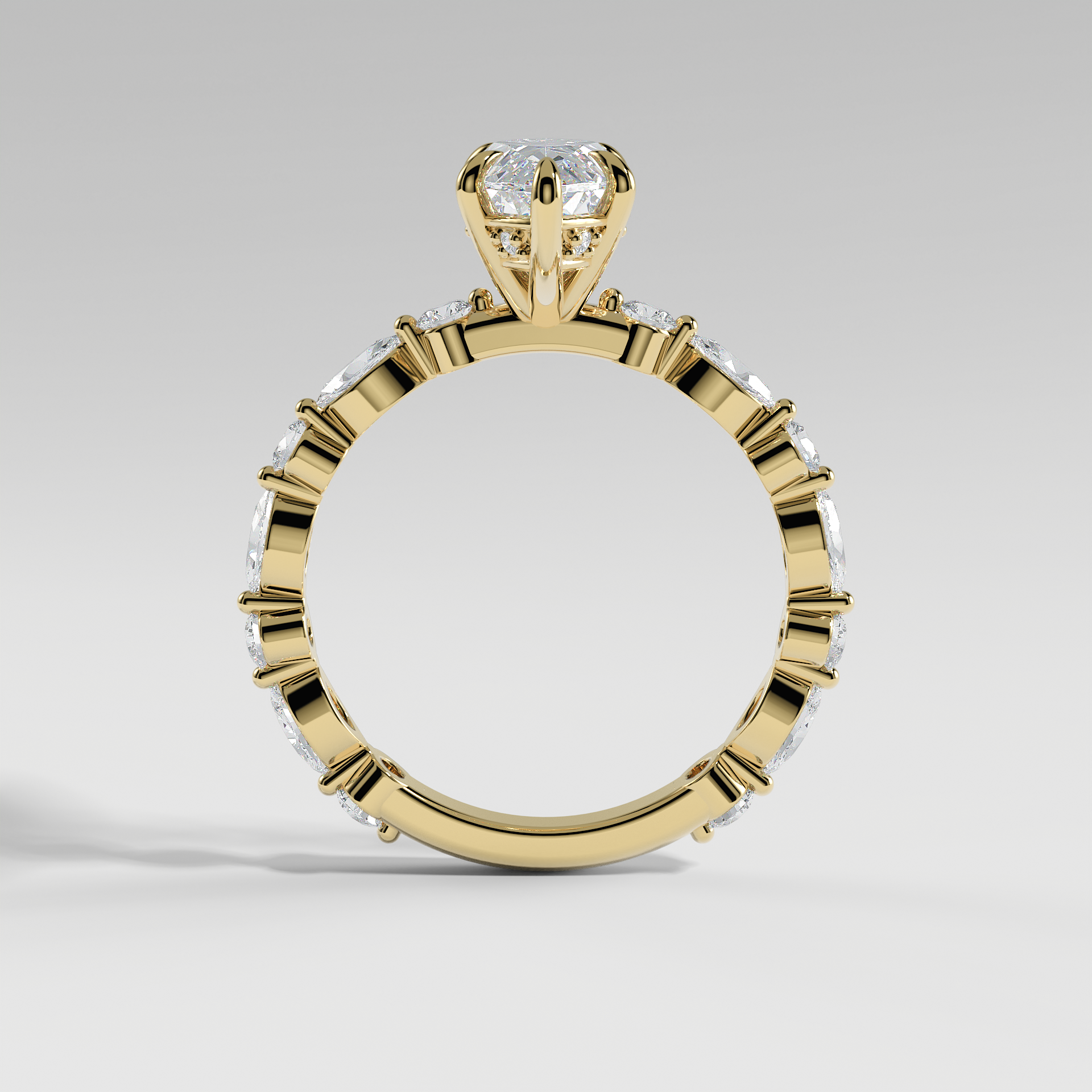 HANNAH - Marquise Solitaire Engagement Ring with Marquise & Round Accent Stones and Hidden Halo