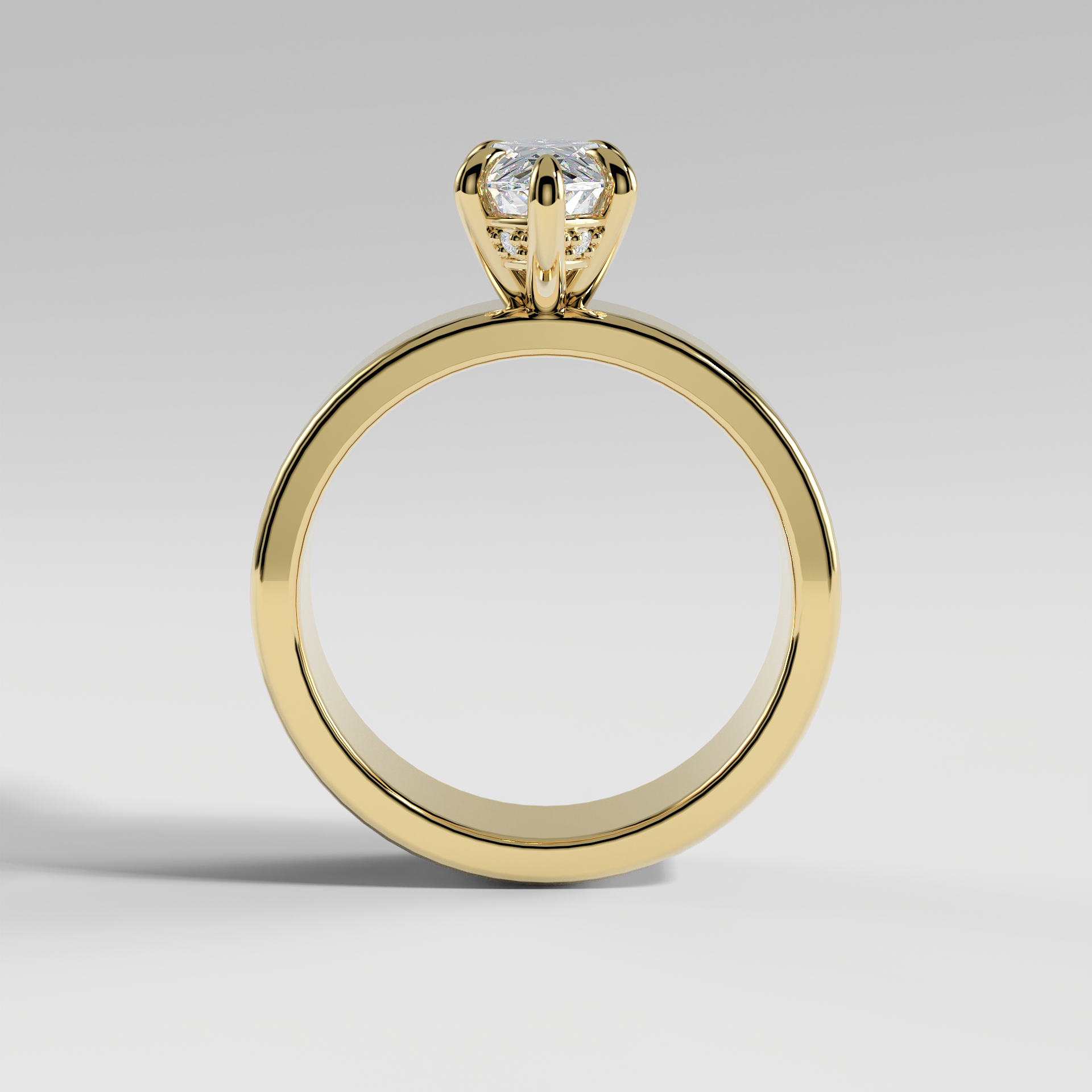 STELLA - Marquise 5mm Flat Solitaire Engagement Ring with Hidden Halo and Polished Band