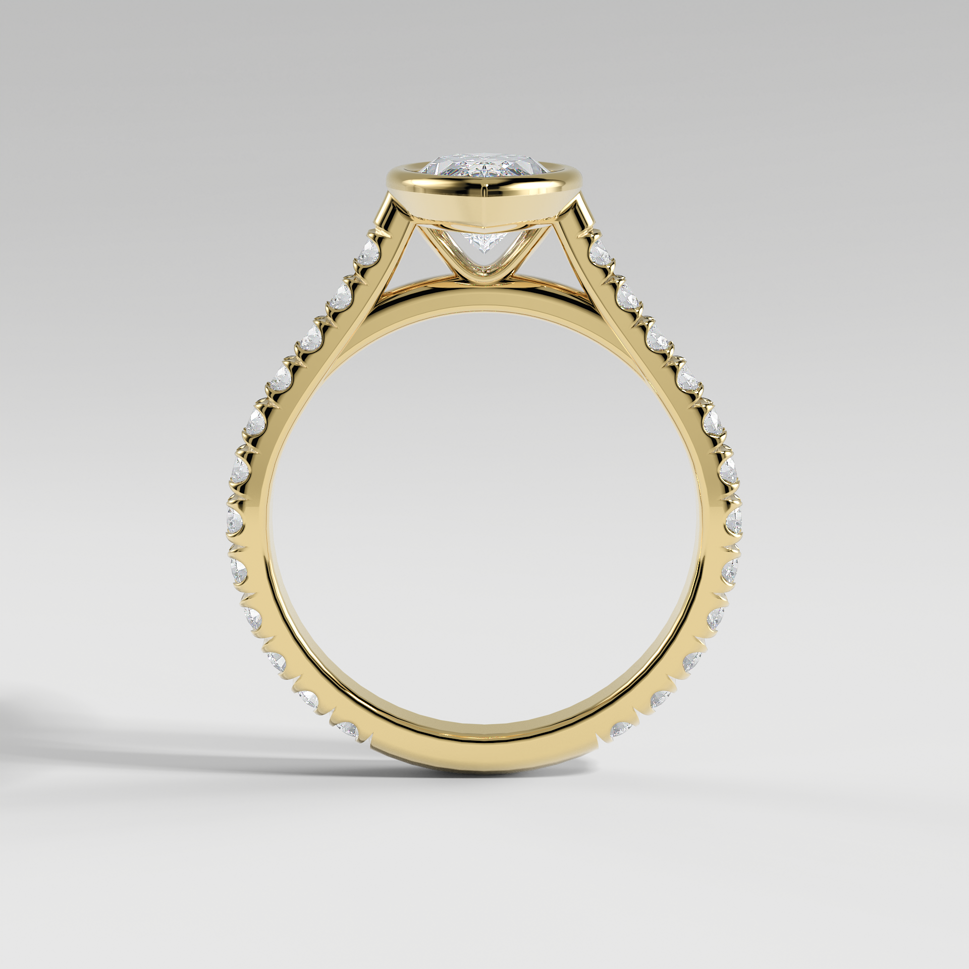 ABIGAIL - Marquise Solitaire Engagement Ring with Pavé Diamond Cathedral Band and Full Bezel Setting