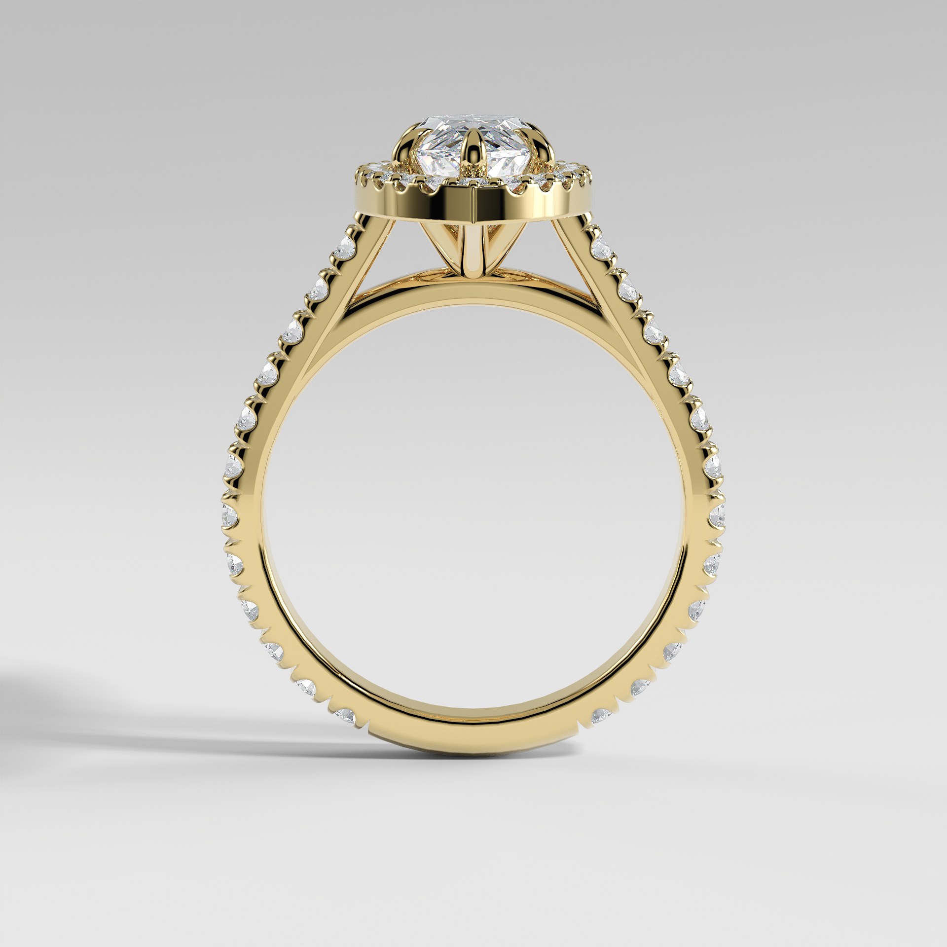 SOFIA - Marquise Halo Engagement Ring with Pavé Diamond Cathedral Band