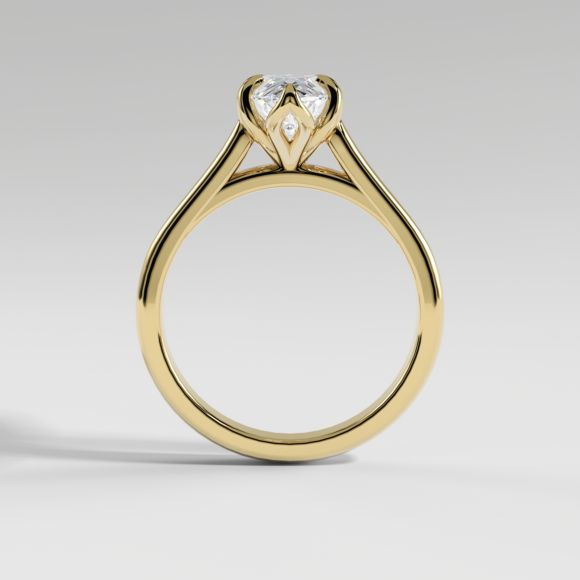 GEORGIA - Marquise Solitaire Engagement Ring with Polished Cathedral Band and Lotus Basket