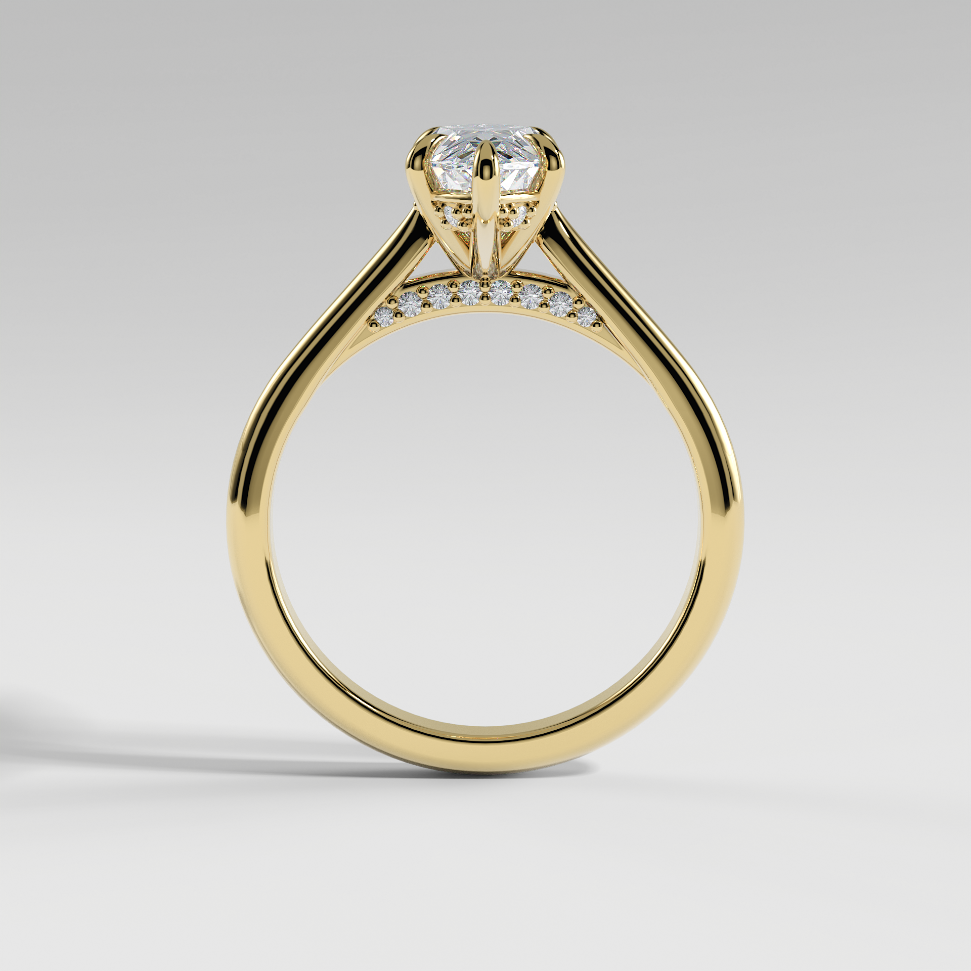 BILLIE - Marquise Solitaire Engagement Ring with Hidden Halo, Polished Cathedral Band, and Pavé Bridge