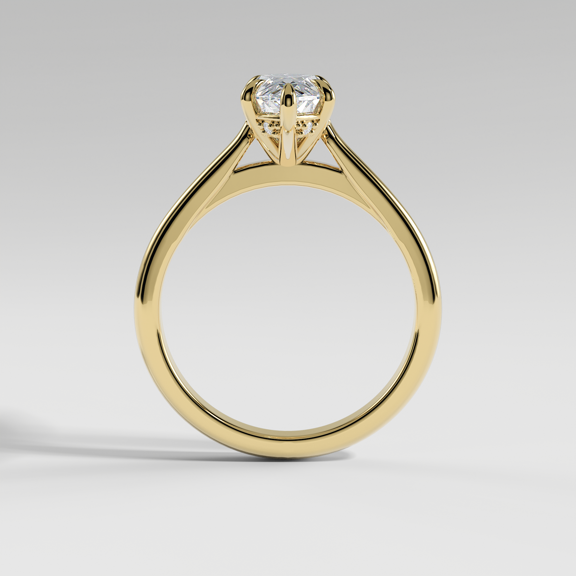 EMMA - Marquise Solitaire Engagement Ring with Hidden Halo and Polished Cathedral Band