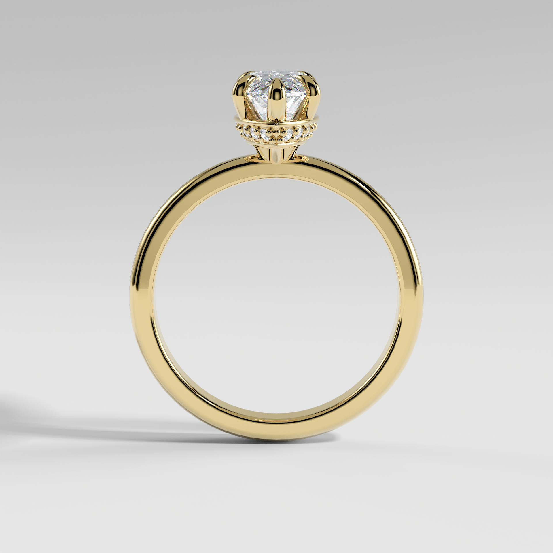 LAURA - Marquise Solitaire Engagement Ring with Choker-Style Hidden Halo and Polished Band