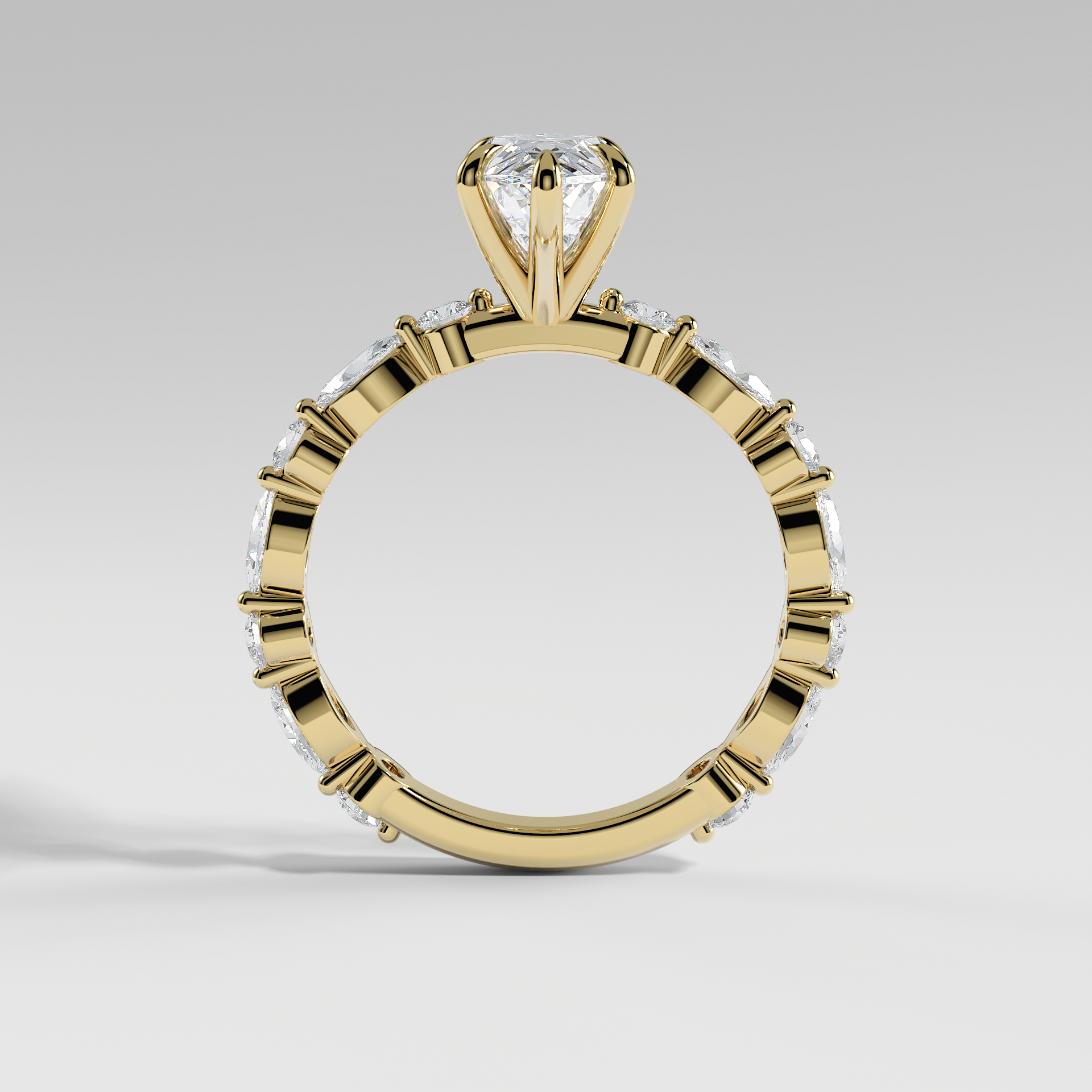 VALENTINA - Marquise Solitaire Engagement Ring with Marquise & Round Accent Stones