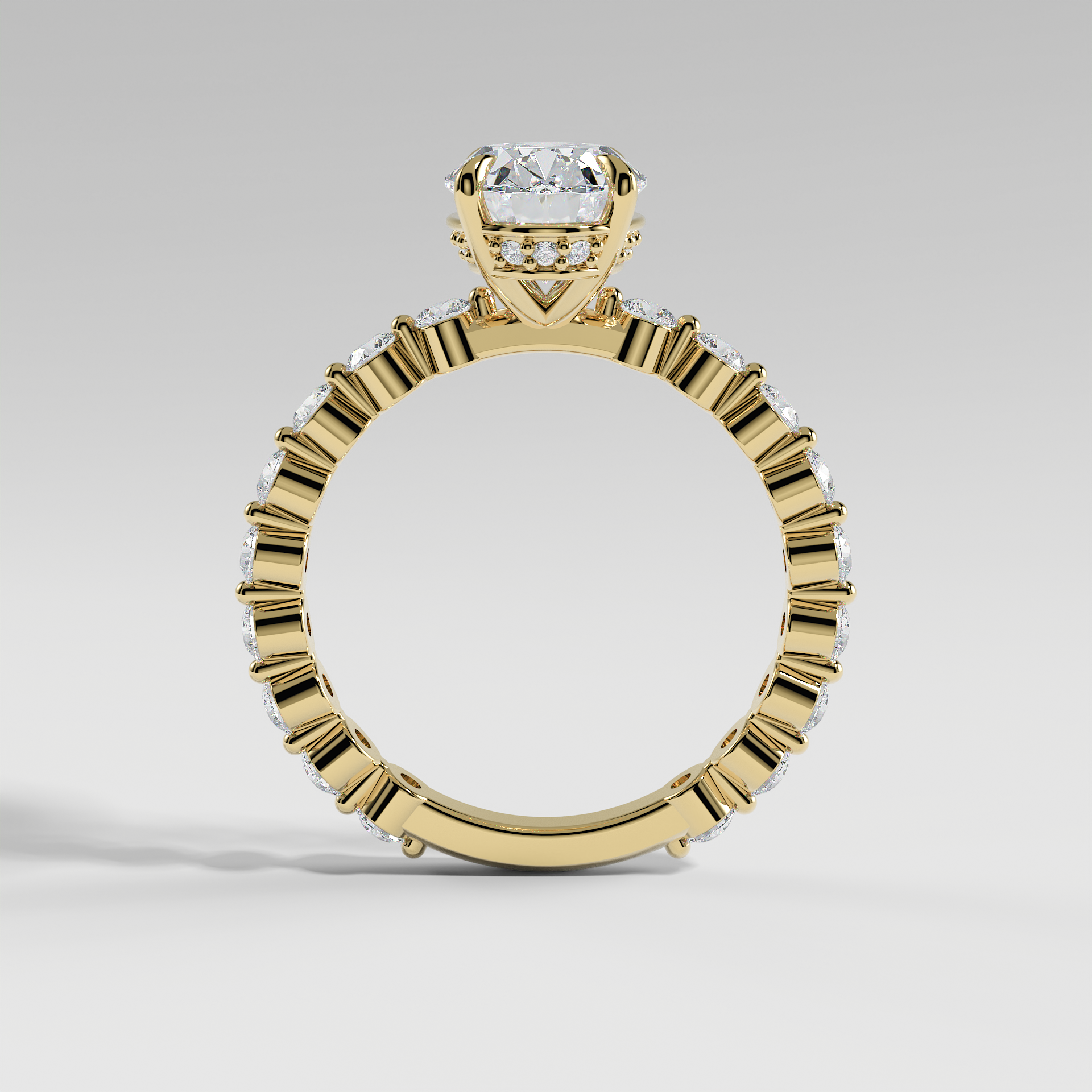 NAOMI - Oval Solitaire Engagement Ring with Hidden Halo and 2.2mm Round Accent Diamonds