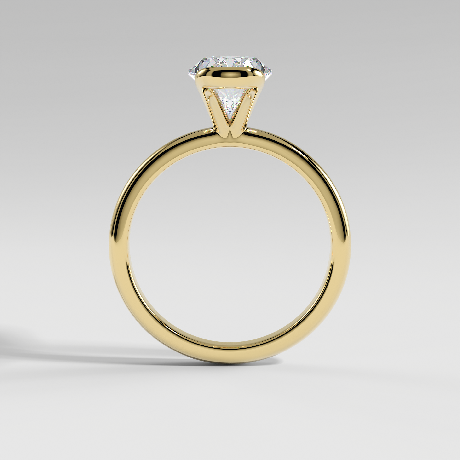 POPPY - Oval Solitaire Engagement Ring with Half Bezel Setting and Polished Band
