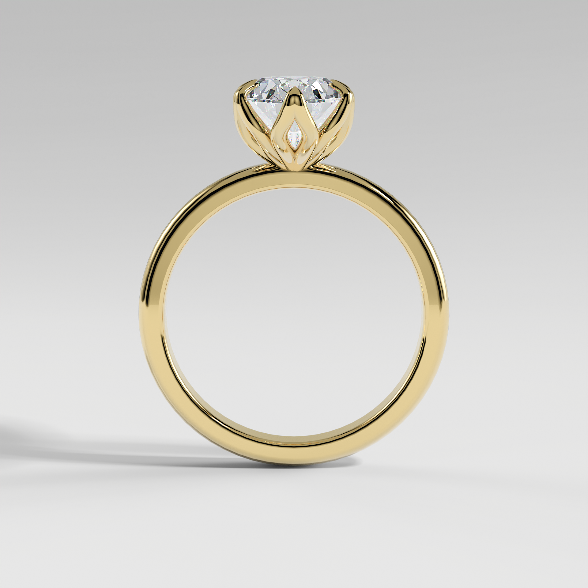AUBREY - Oval Solitaire Engagement Ring with Polished Band and Lotus Basket