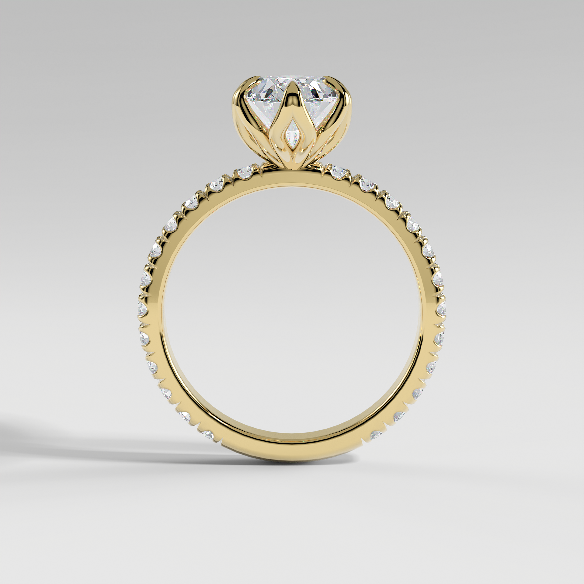 HAILEY - Oval Solitaire Engagement Ring with Pavé Diamond Band and Lotus Basket