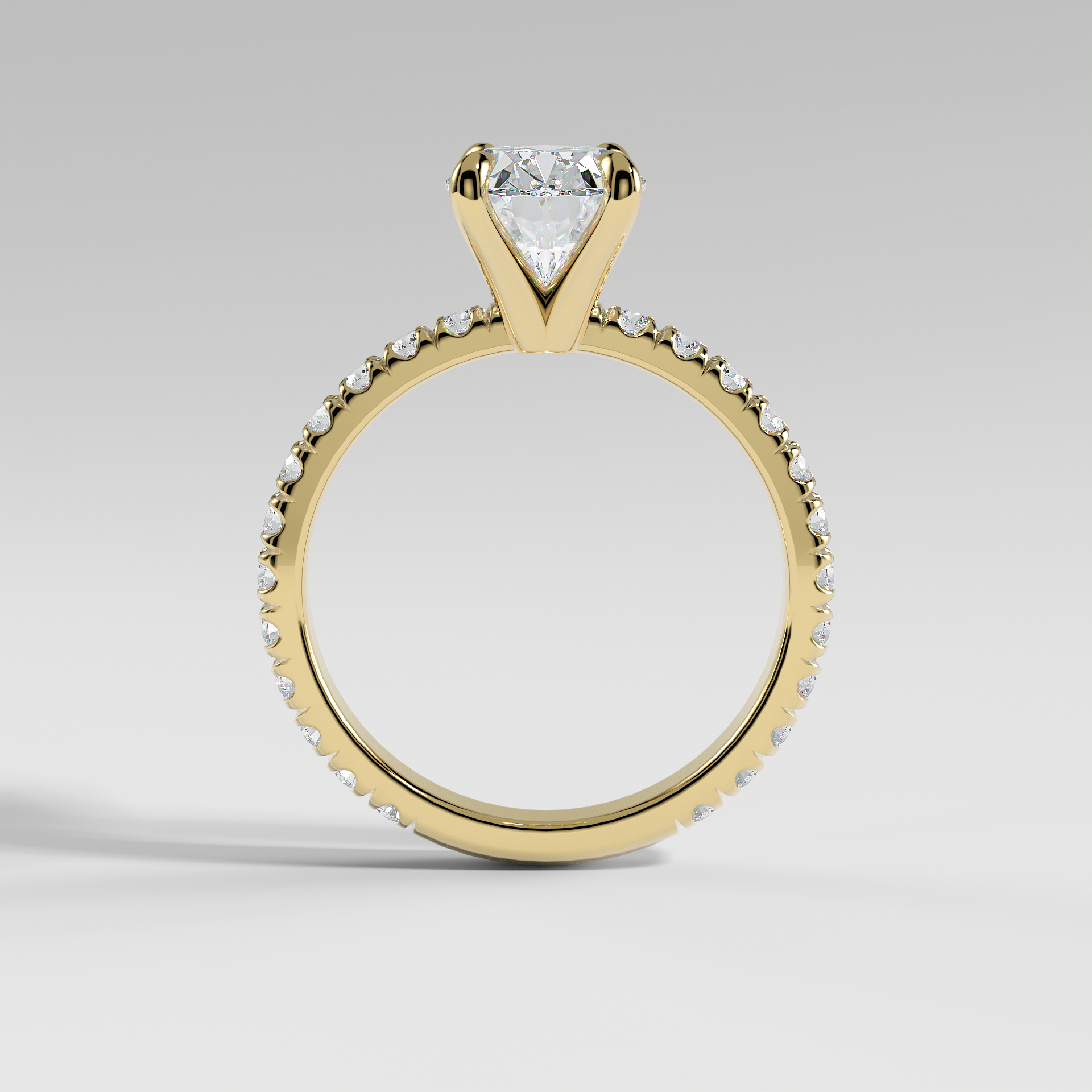 GRACE - Oval Solitaire Engagement Ring with Pavé Diamond Band and Open Basket Setting