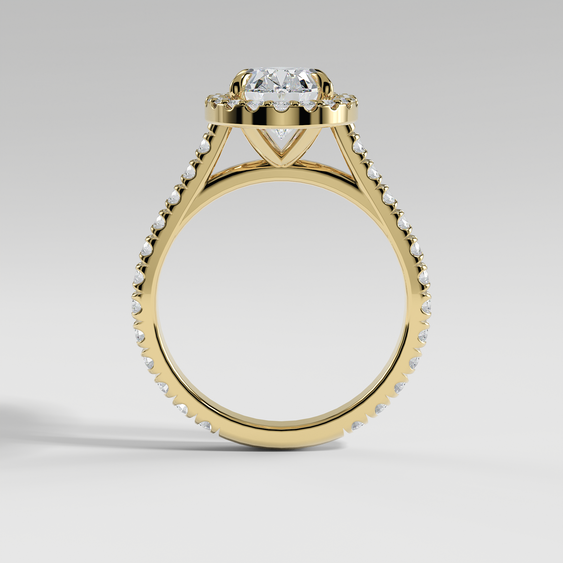 SOFIA - Oval Halo Engagement Ring with Pavé Diamond Cathedral Band
