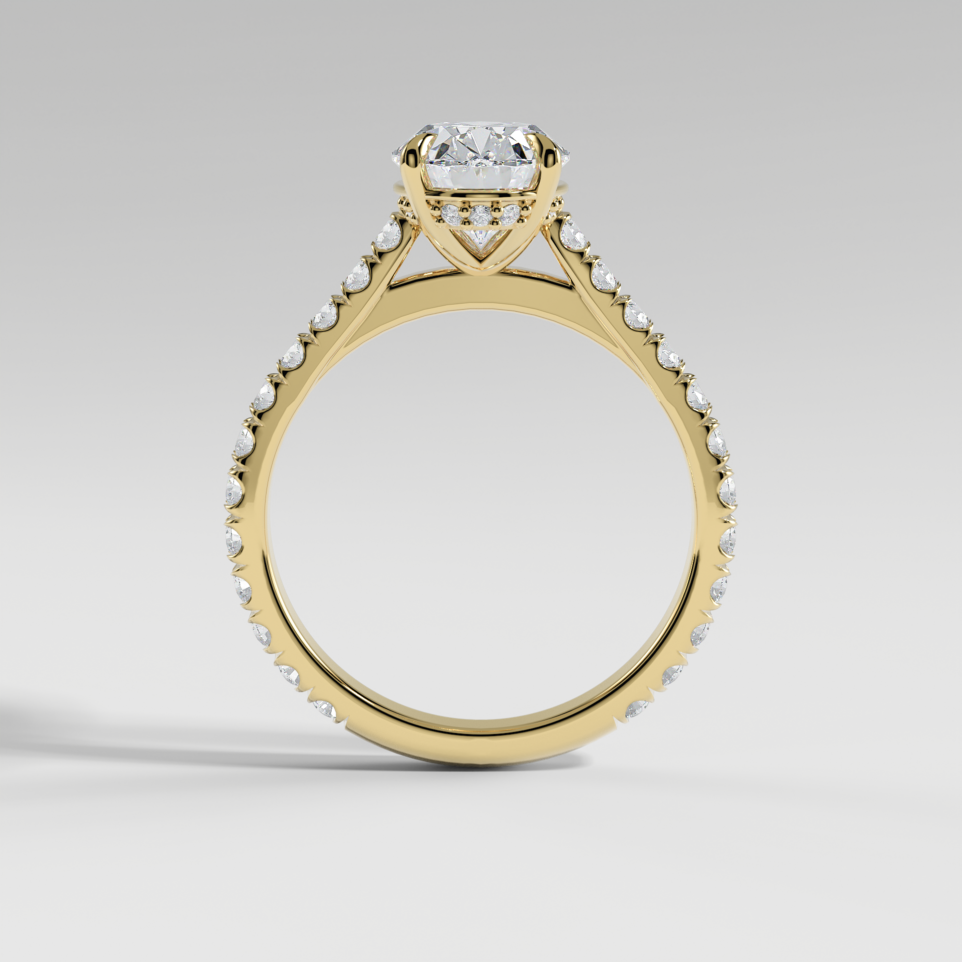 CHARLOTTE - Oval Solitaire Engagement Ring with Pavé, Cathedral Band, and Hidden Halo