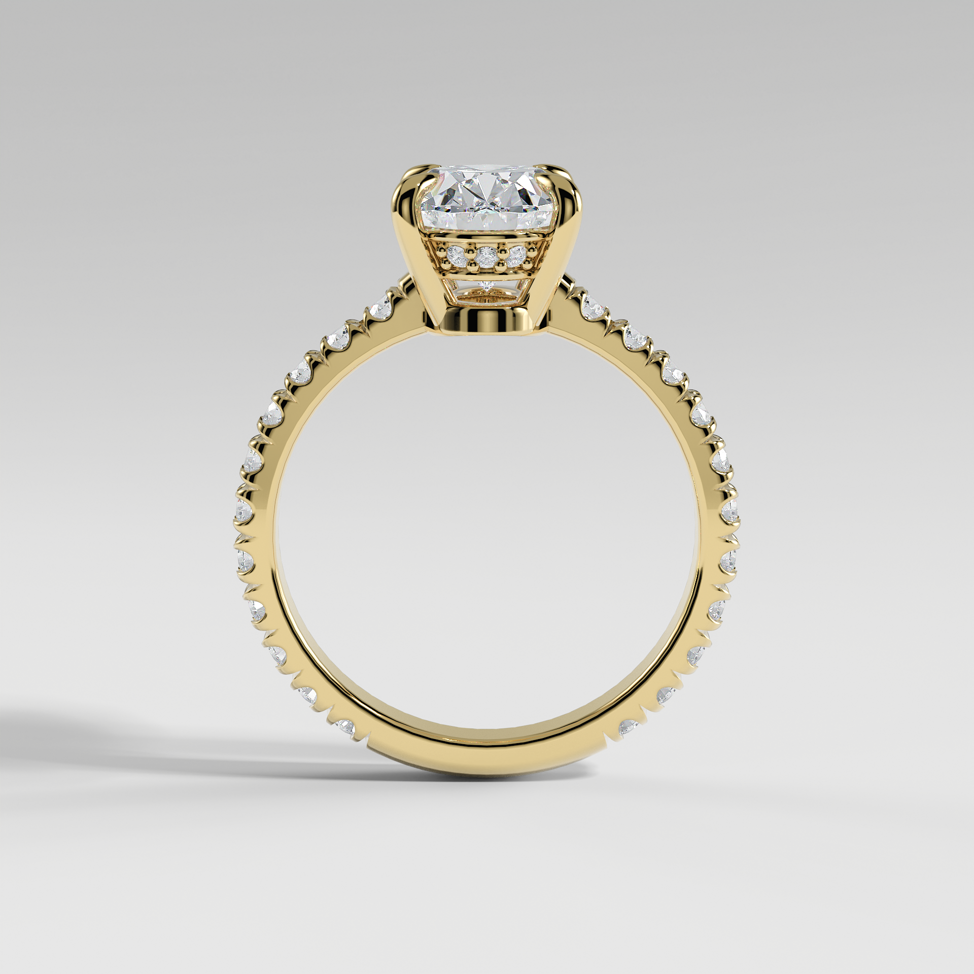 ELIZABETH - Oval Solitaire Engagement Ring with Pavé Diamond Hidden Halo and Low-Set Donut Basket