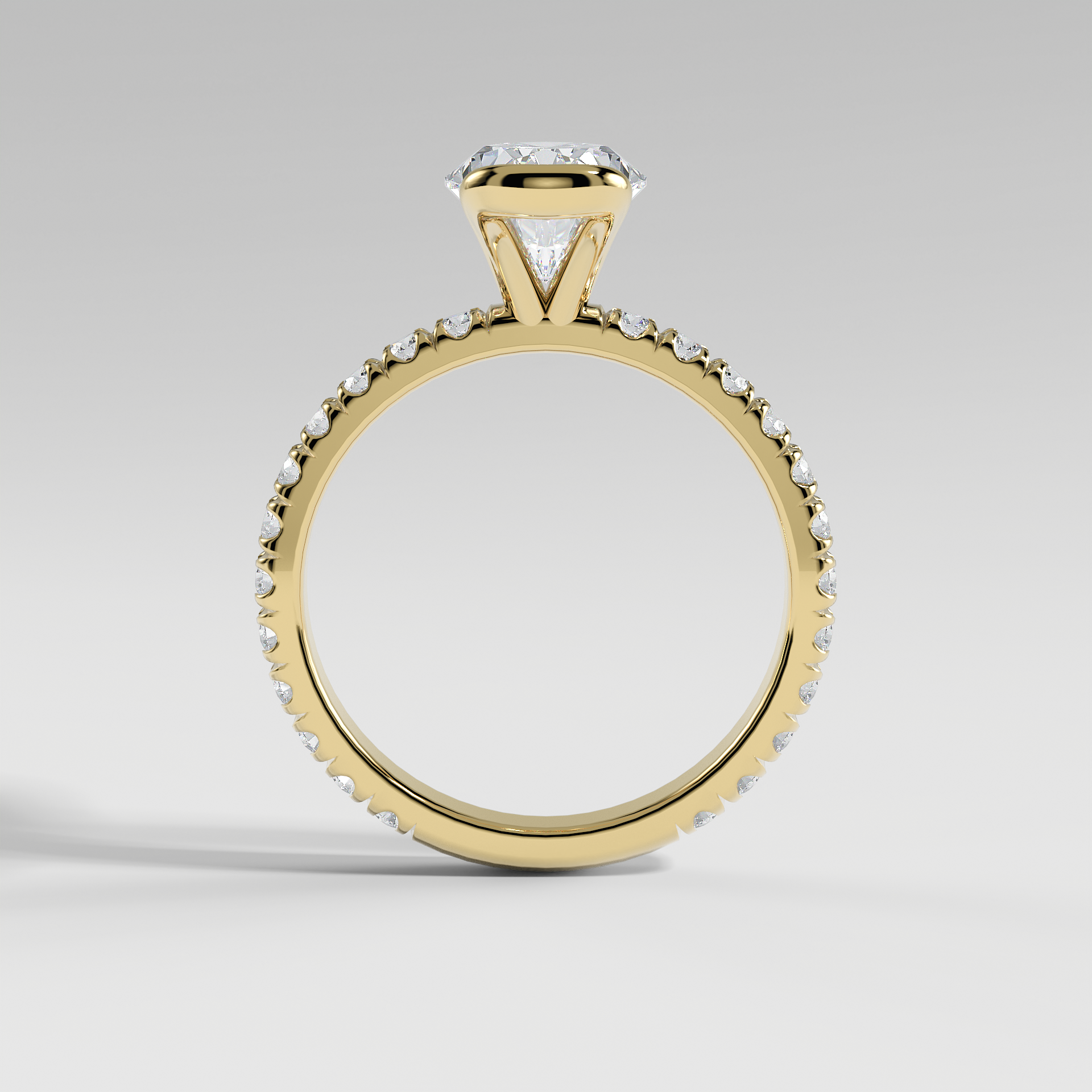 MAYA - Oval Solitaire Engagement Ring with Pavé and Half Bezel Setting
