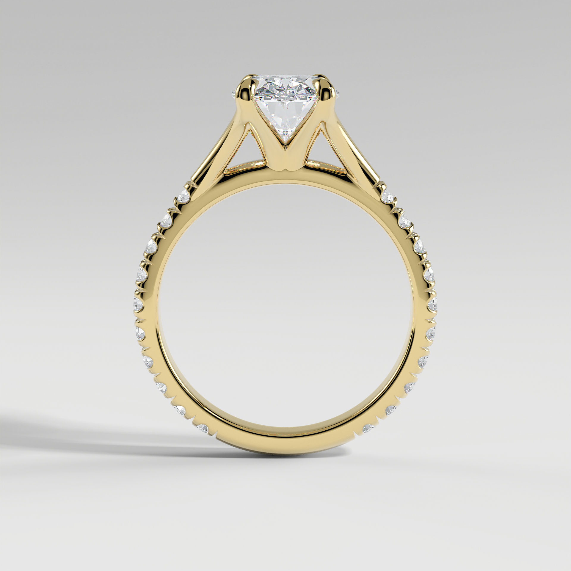 VICTORIA - Oval Solitaire Engagement Ring with Pavé Diamond Split Band