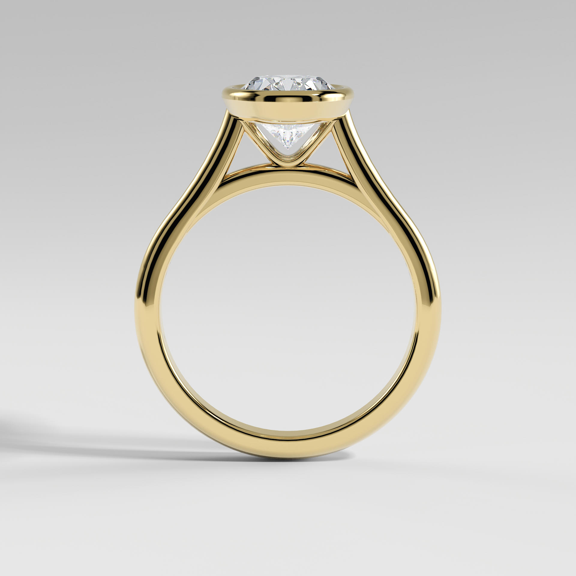 SCARLETT - Oval Solitaire Engagement Ring with Full Bezel Setting and Polished Cathedral Band