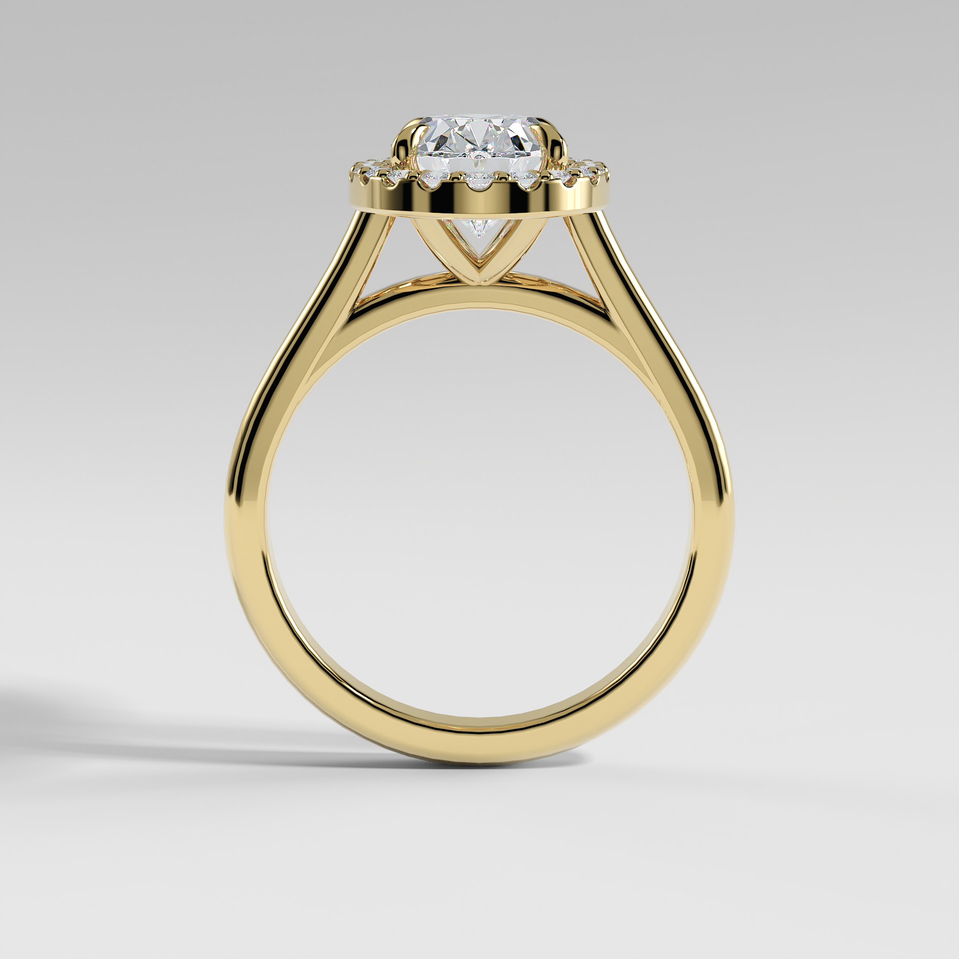LULU - Oval Halo Engagement Ring with Polished Cathedral Band