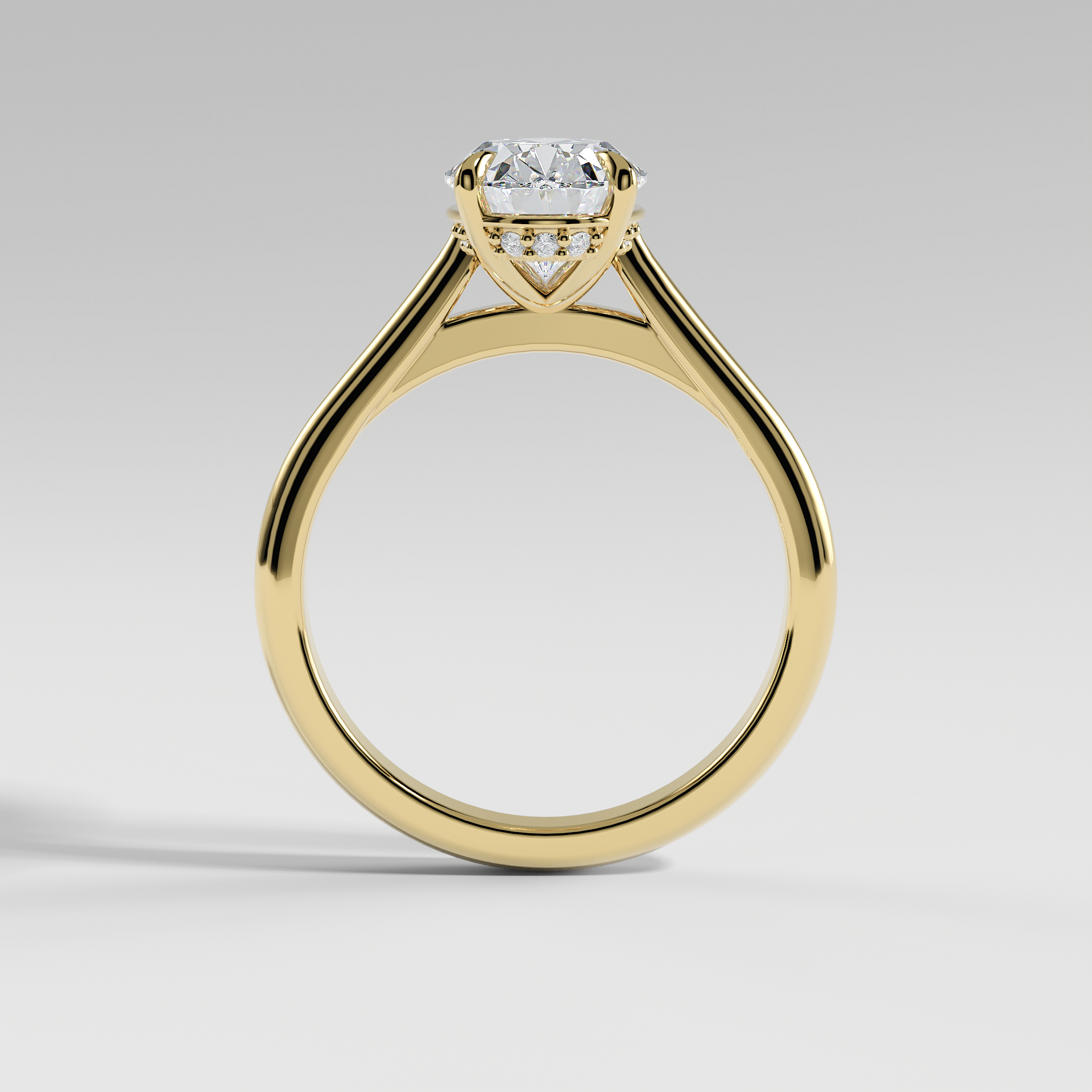EMMA - Oval Solitaire Engagement Ring with Hidden Halo and Polished Cathedral Band