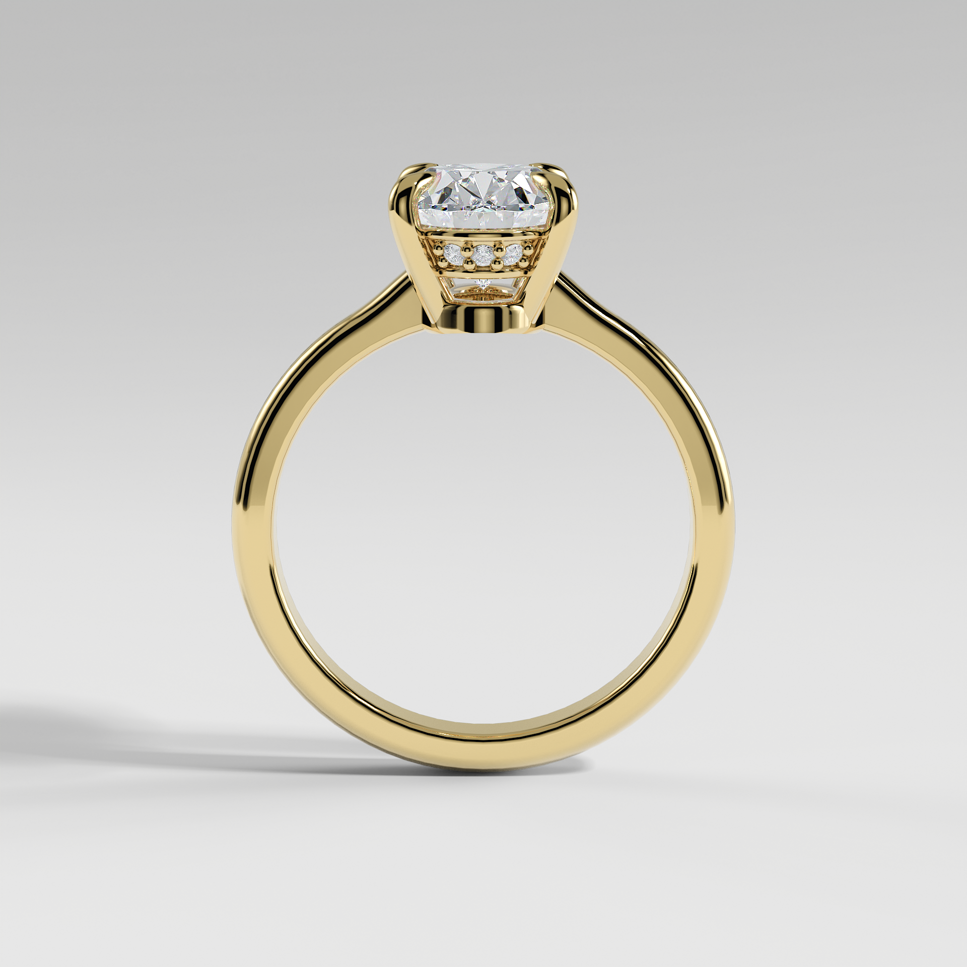KAYLEE - Oval Solitaire Engagement Ring with Hidden Halo and Low-Set Donut Basket Polished Band