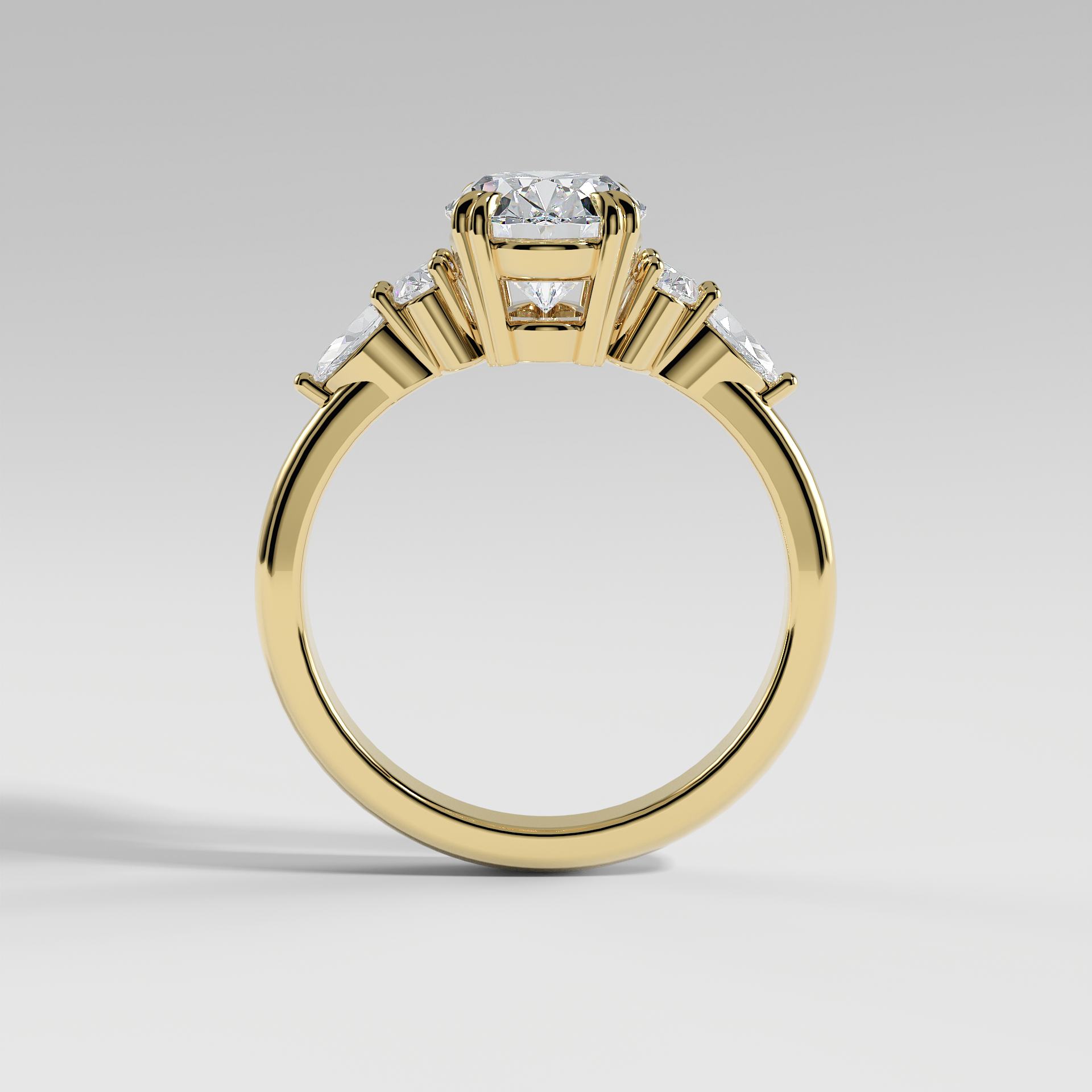 WILLOW - Oval Five-Stone Diamond Ring with Oval & Pear Side Stones and Polished Band