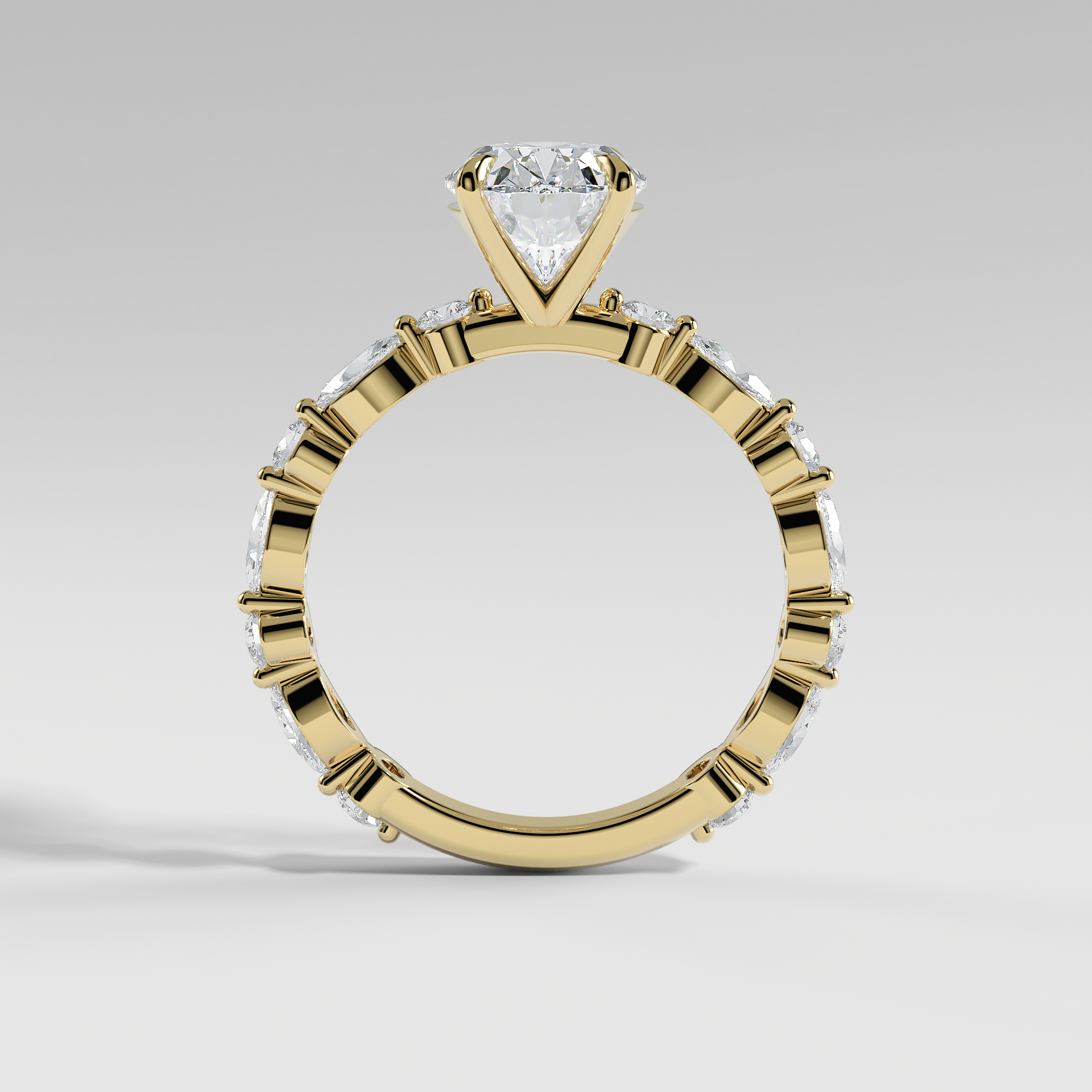 VALENTINA - Oval Solitaire Engagement Ring with Marquise & Round Accent Stones