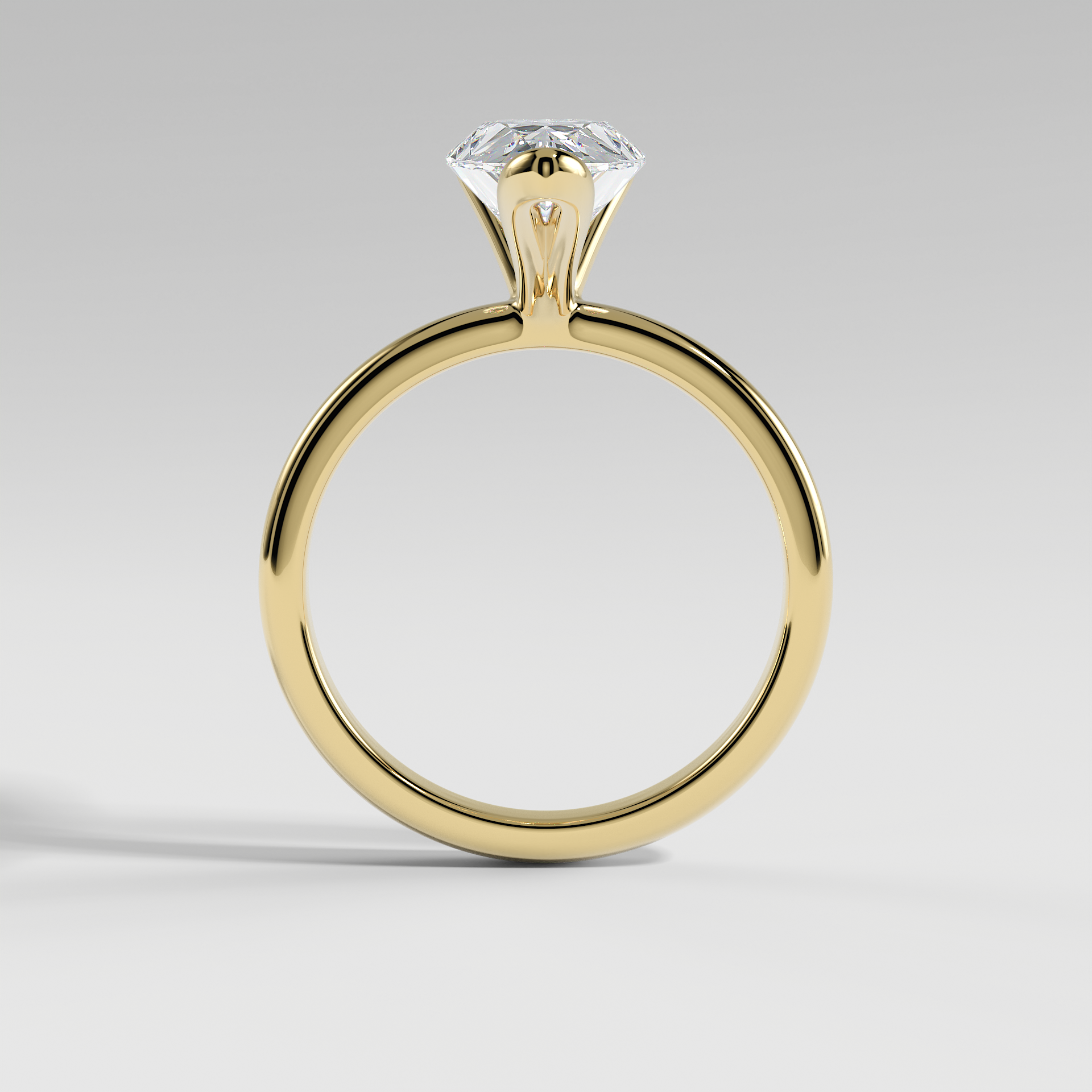 POPPY - Pear Solitaire Engagement Ring with Half Bezel Setting and Polished Band