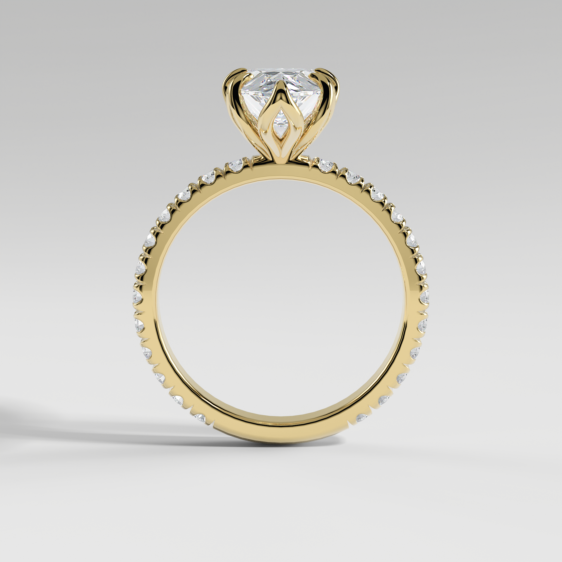 HAILEY - Pear Solitaire Engagement Ring with Pavé Diamond Band and Lotus Basket