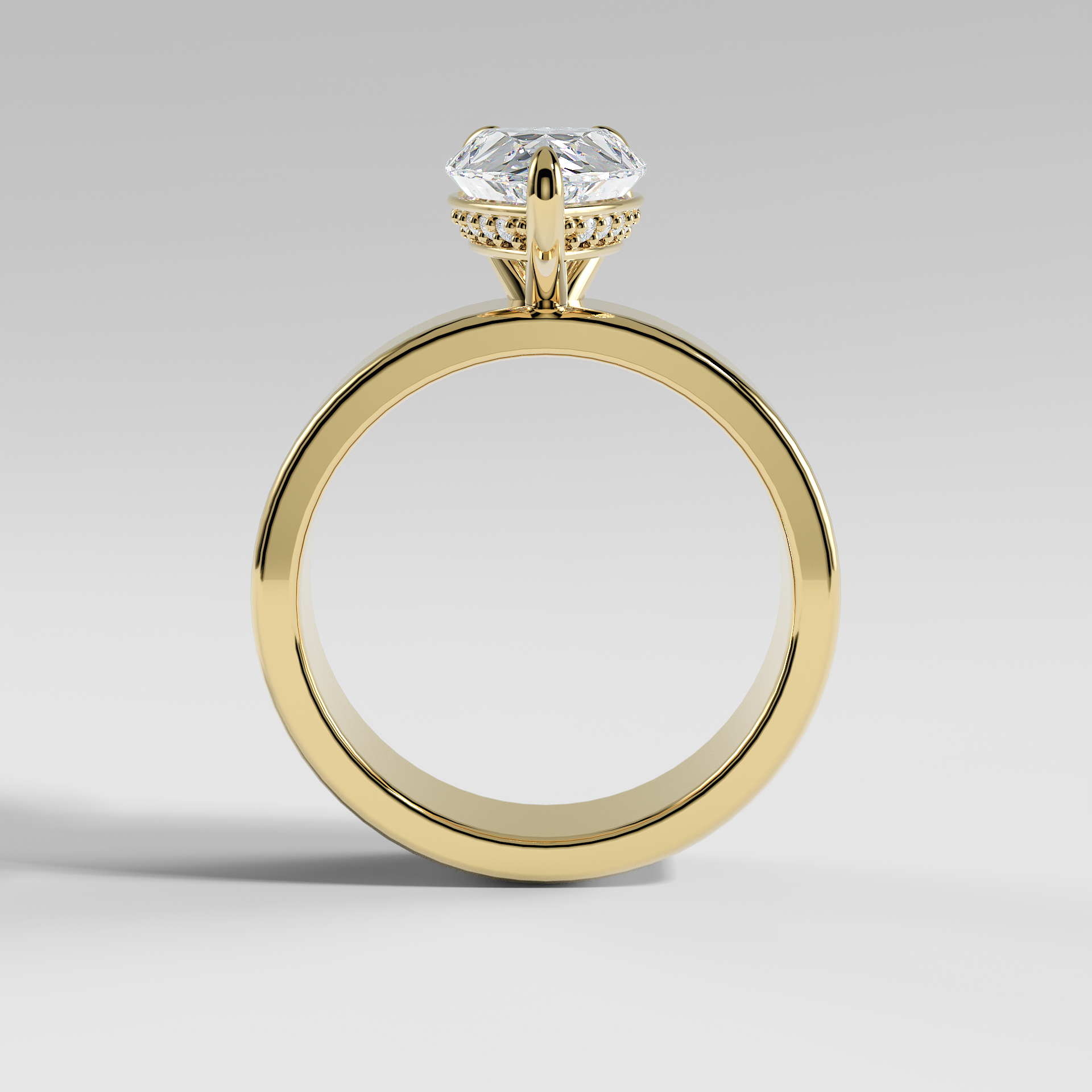 STELLA - Pear 5mm Flat Solitaire Engagement Ring with Hidden Halo and Polished Band