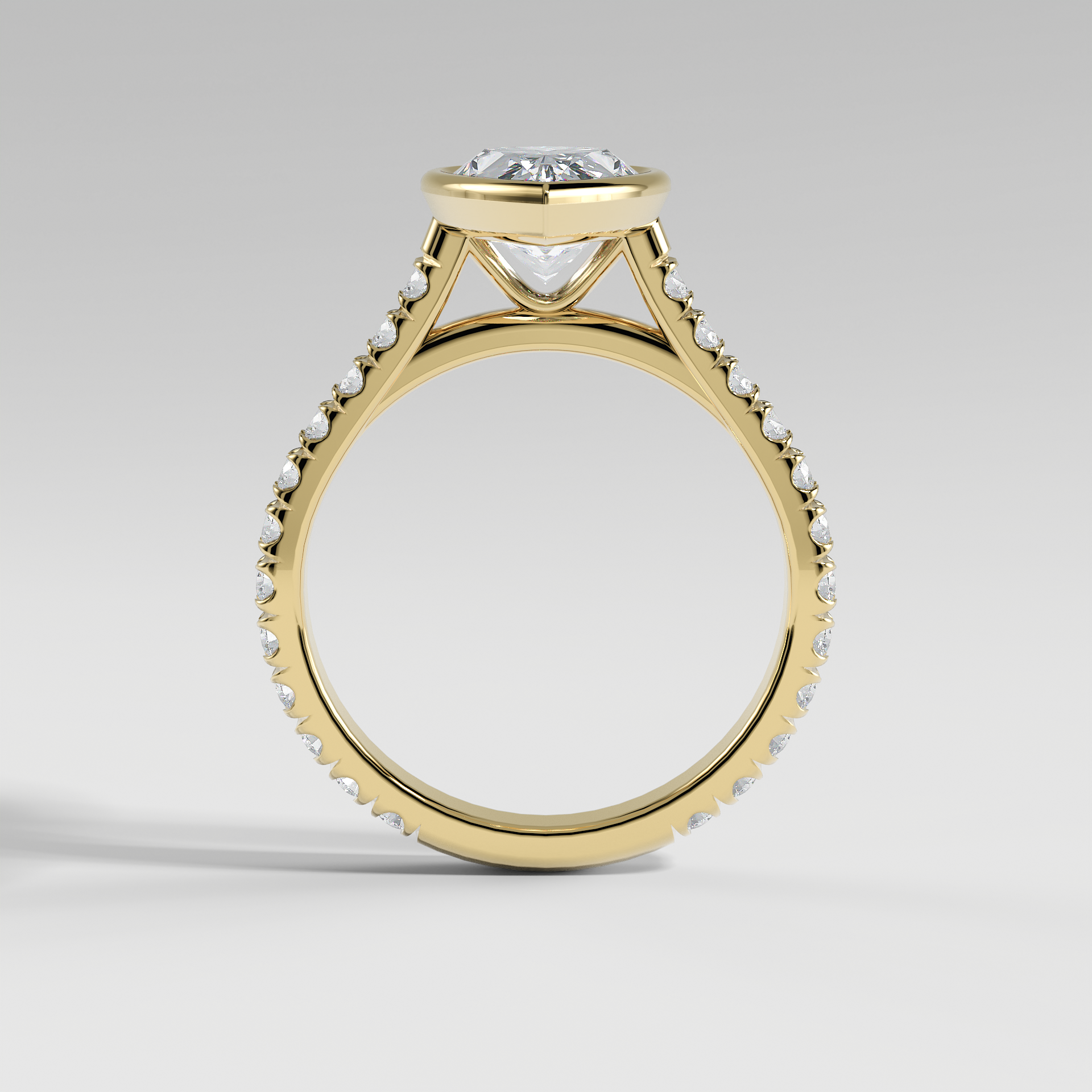 ABIGAIL - Pear Solitaire Engagement Ring with Pavé Diamond Cathedral Band and Full Bezel Setting