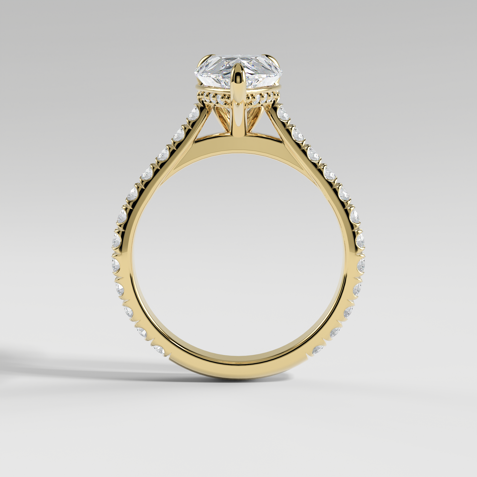 CHARLOTTE - Pear Solitaire Engagement Ring with Pavé, Cathedral Band, and Hidden Halo