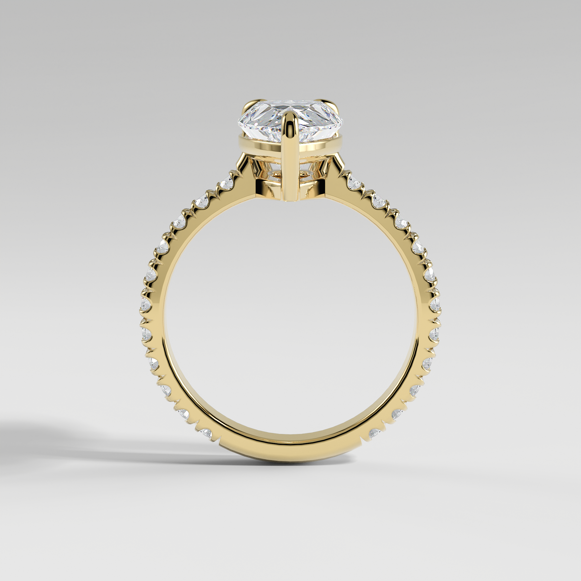 DELILAH - Pear Solitaire Engagement Ring with Pavé Diamond Band and Low-Set Donut Basket
