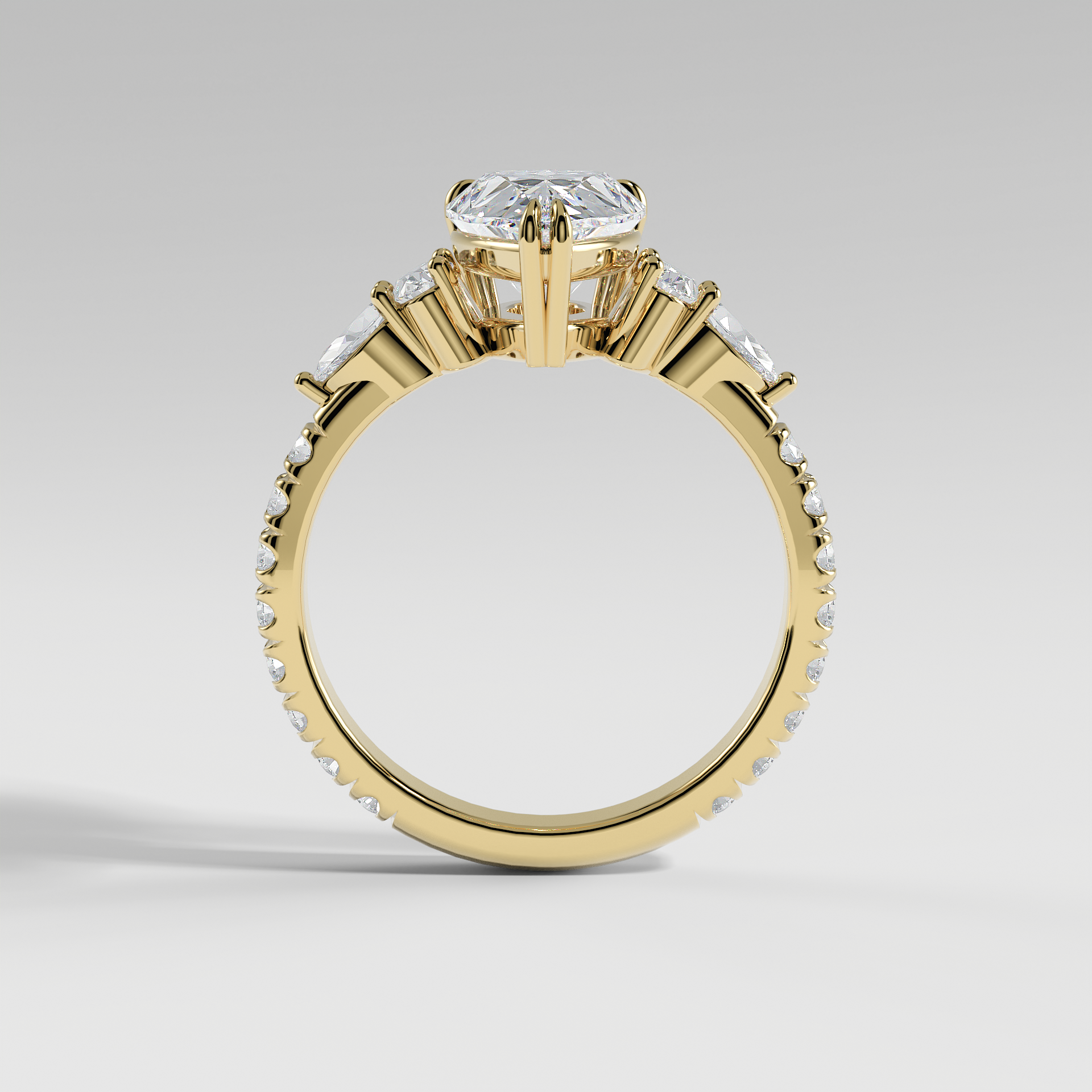 ELEANOR - Pear Five-Stone Diamond Ring with Oval & Pear Side Stones and Pavé Band