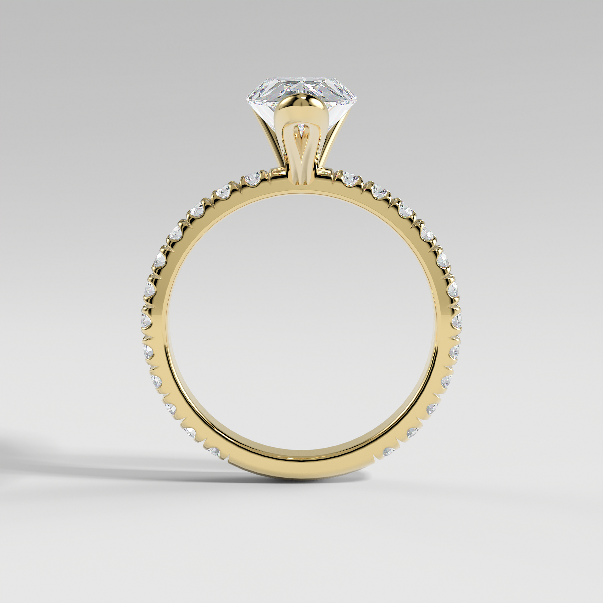 MAYA - Pear Solitaire Engagement Ring with Pavé and Half Bezel Setting