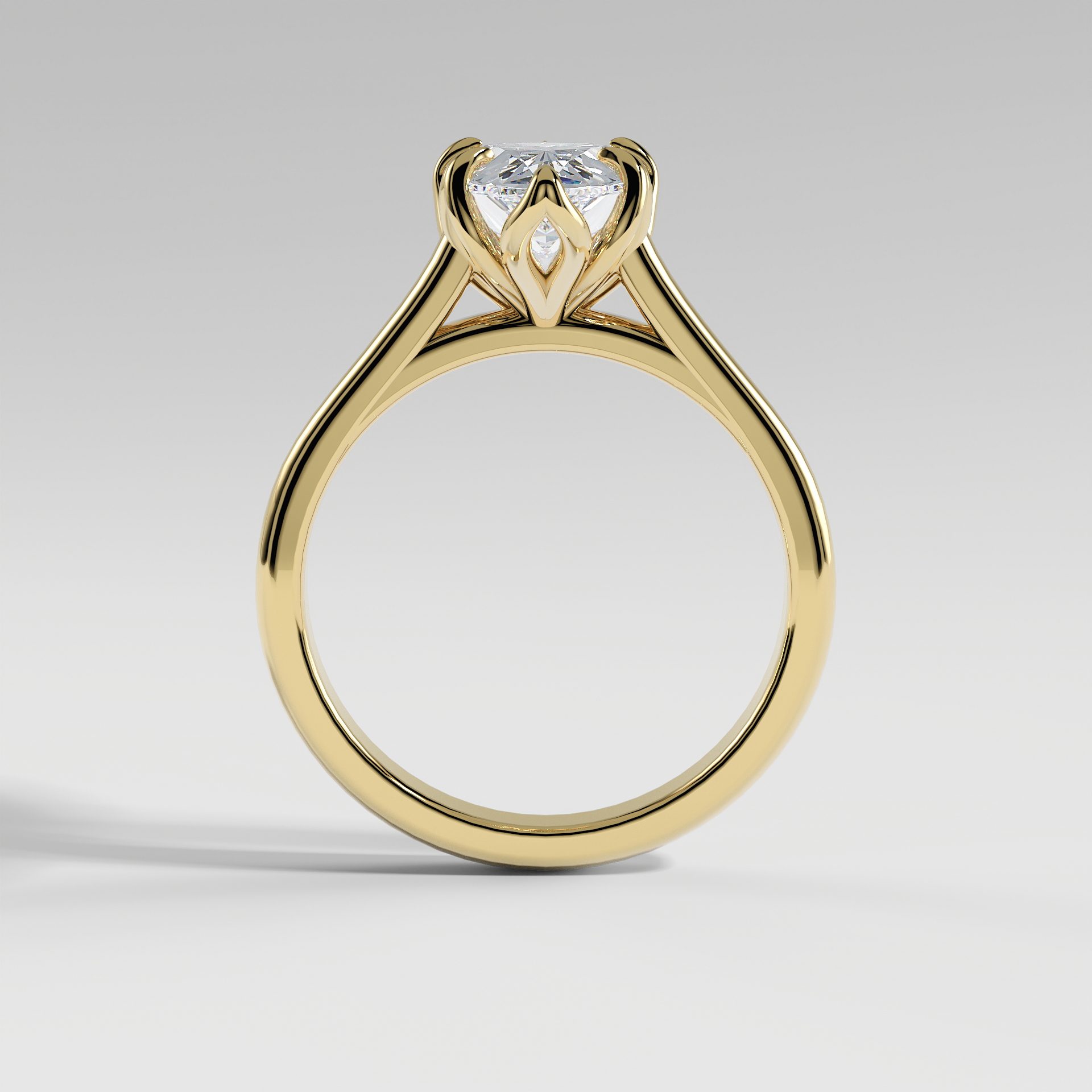 GEORGIA - Pear Solitaire Engagement Ring with Polished Cathedral Band and Lotus Basket