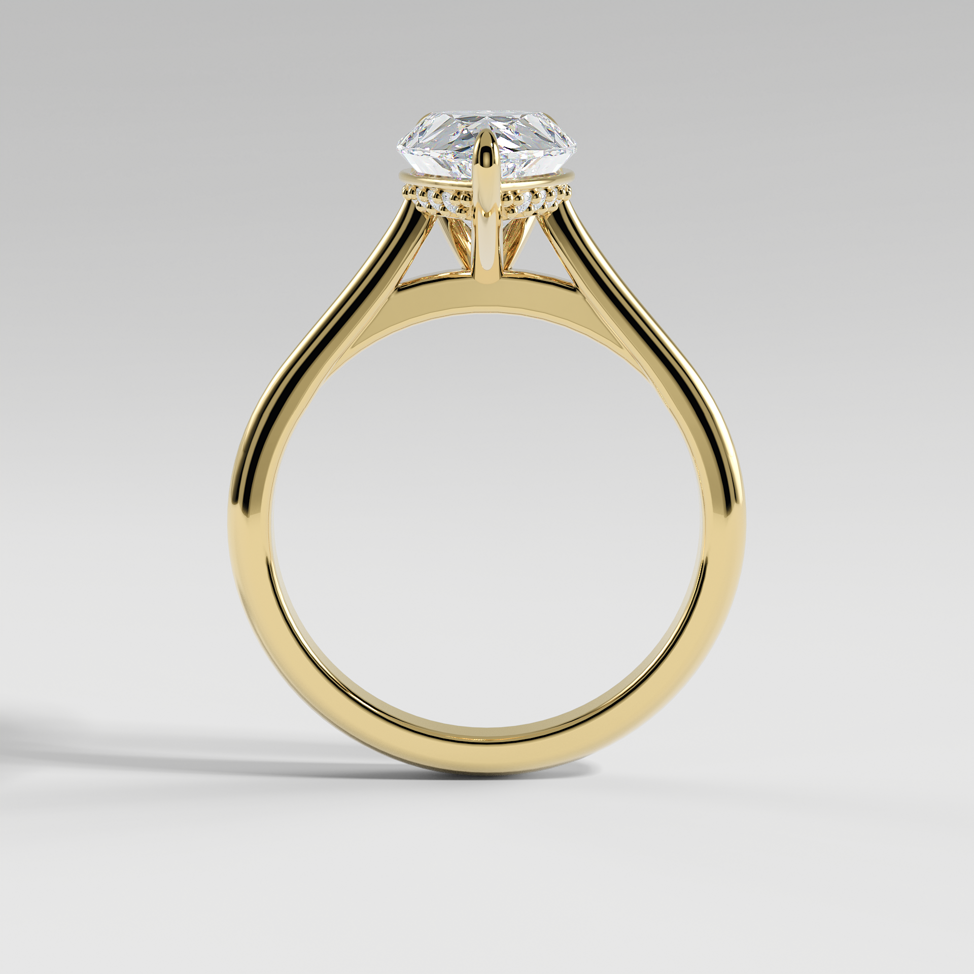 EMMA - Pear Solitaire Engagement Ring with Hidden Halo and Polished Cathedral Band