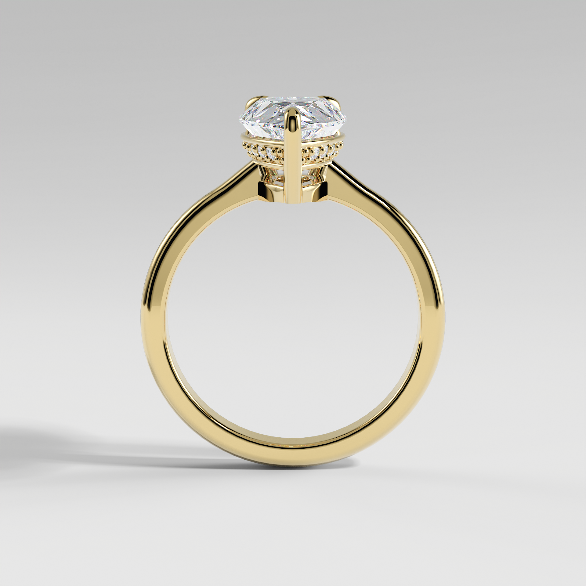 KAYLEE - Pear Solitaire Engagement Ring with Hidden Halo and Low-Set Donut Basket Polished Band
