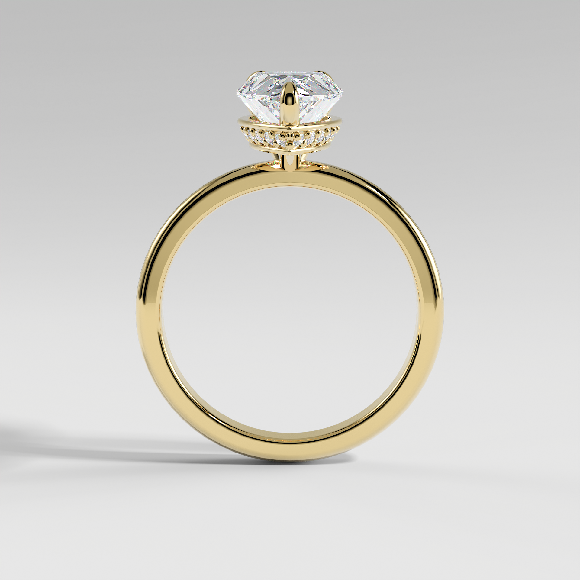LAURA - Pear Solitaire Engagement Ring with Choker-Style Hidden Halo and Polished Band
