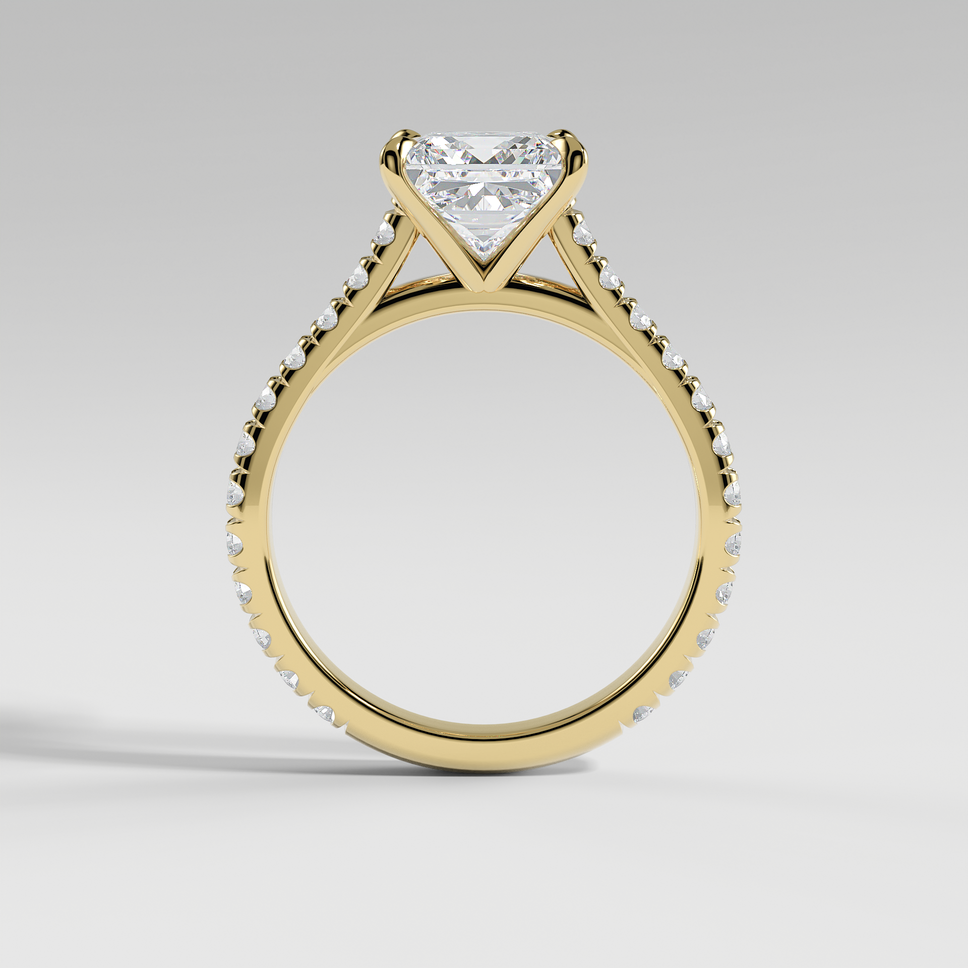 EVELYN - Princess Solitaire Engagement Ring with Pavé Cathedral Band