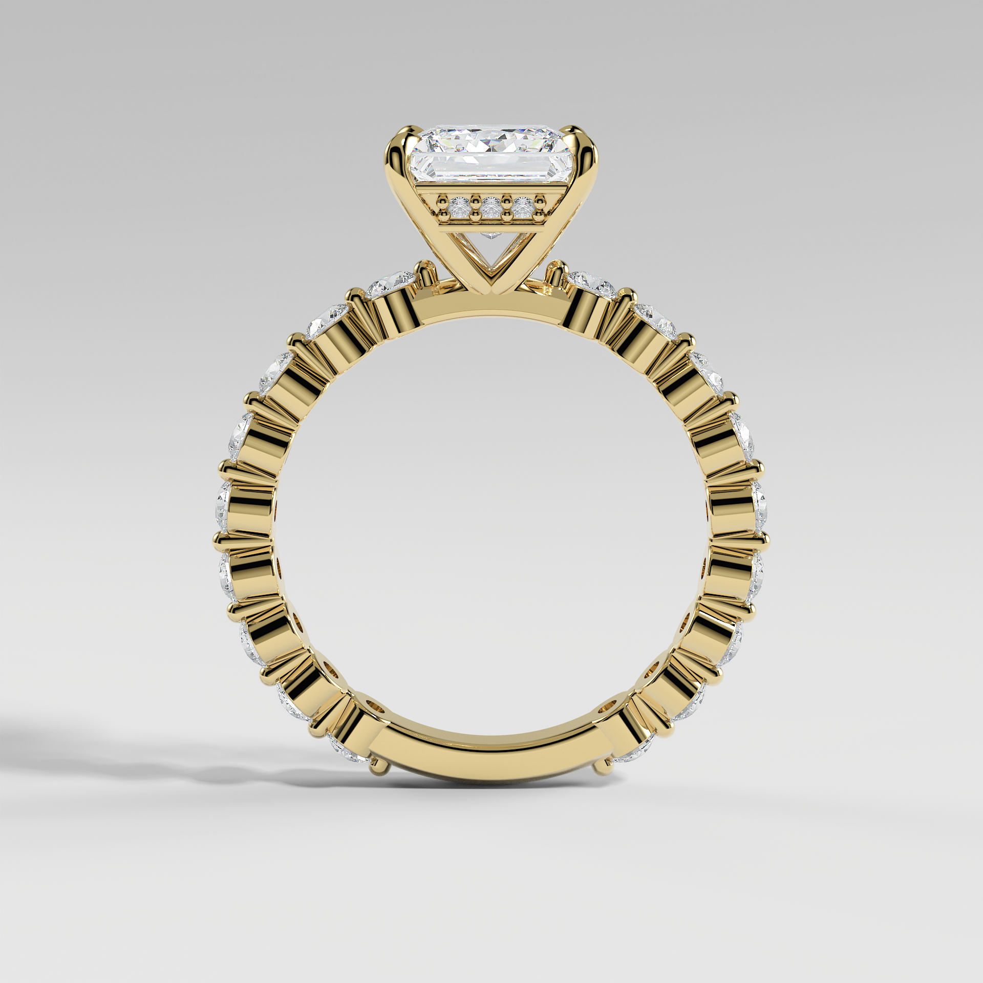 NAOMI - Princess Solitaire Engagement Ring with Hidden Halo and 2.2mm Round Accent Diamonds