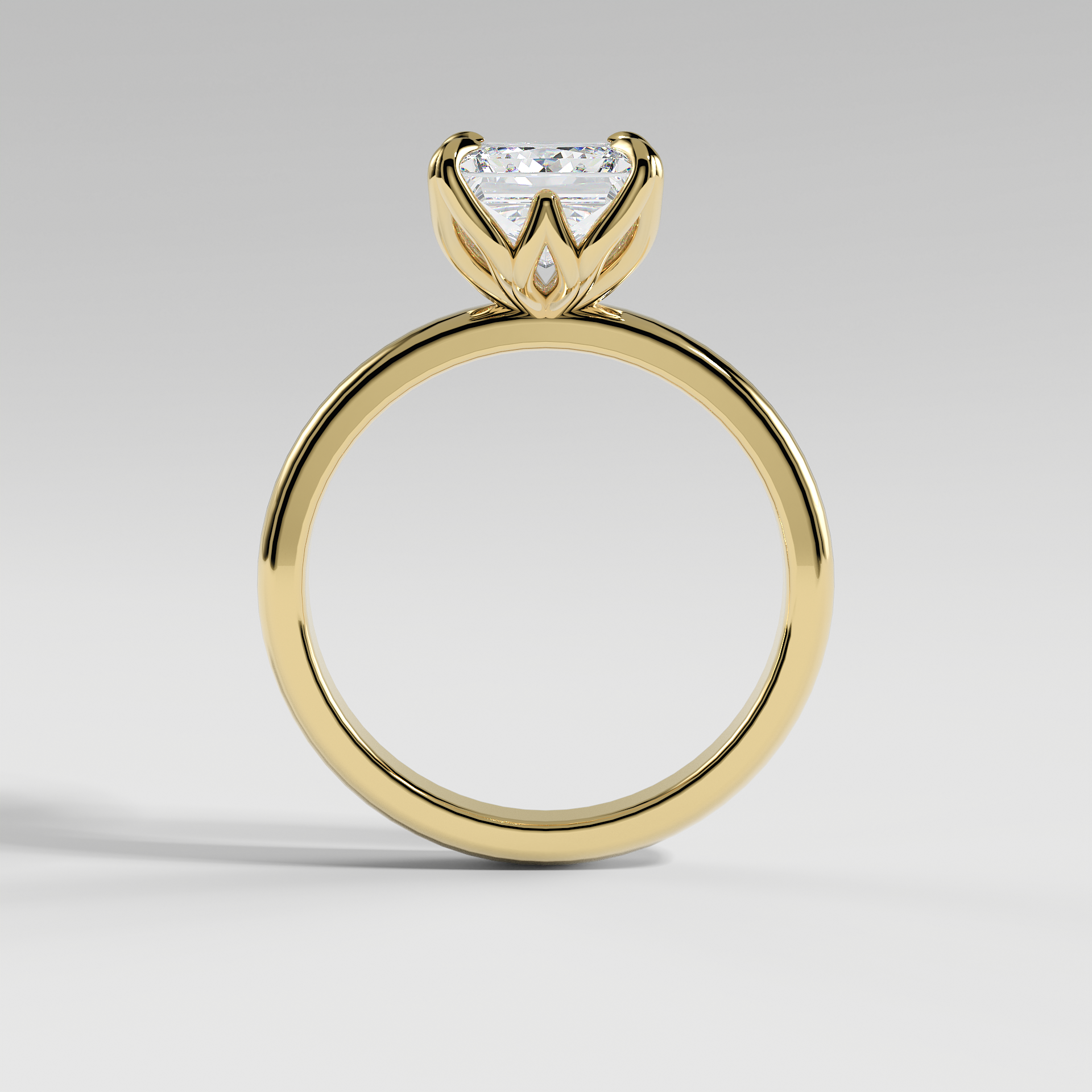 AUBREY - Princess Solitaire Engagement Ring with Polished Band and Lotus Basket