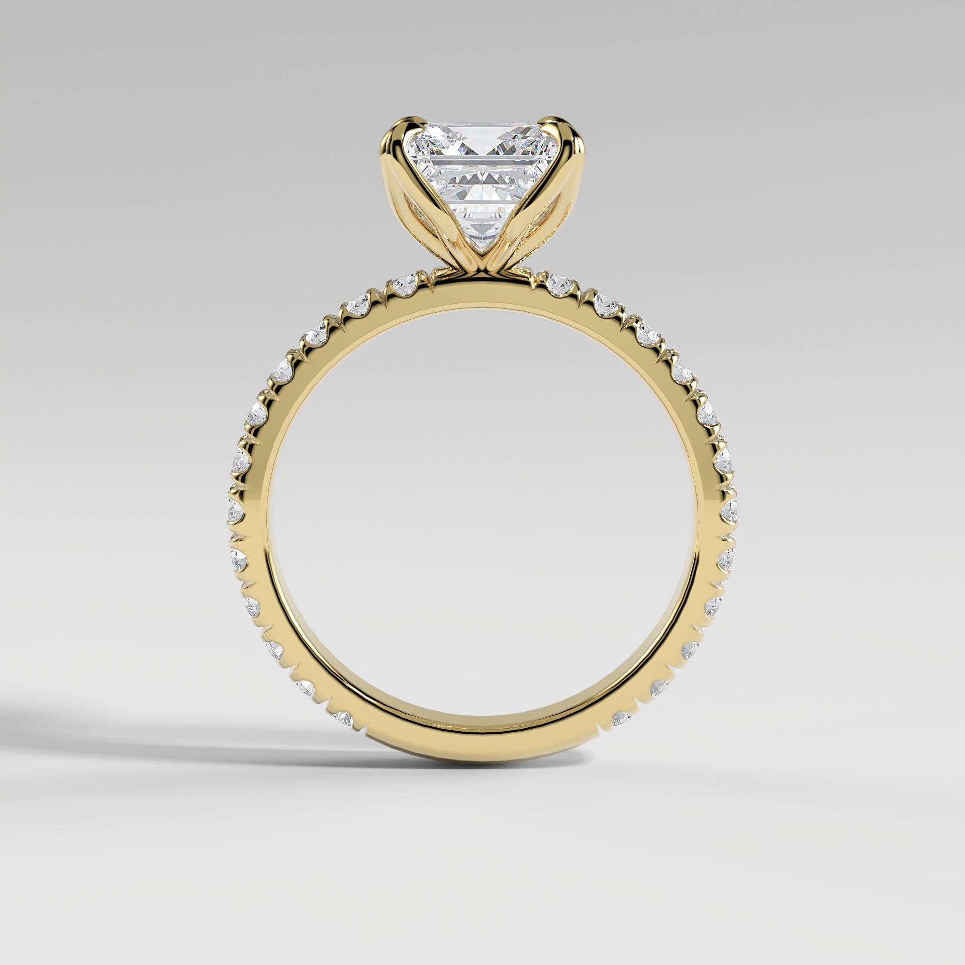 HAILEY - Princess Solitaire Engagement Ring with Pavé Diamond Band and Lotus Basket