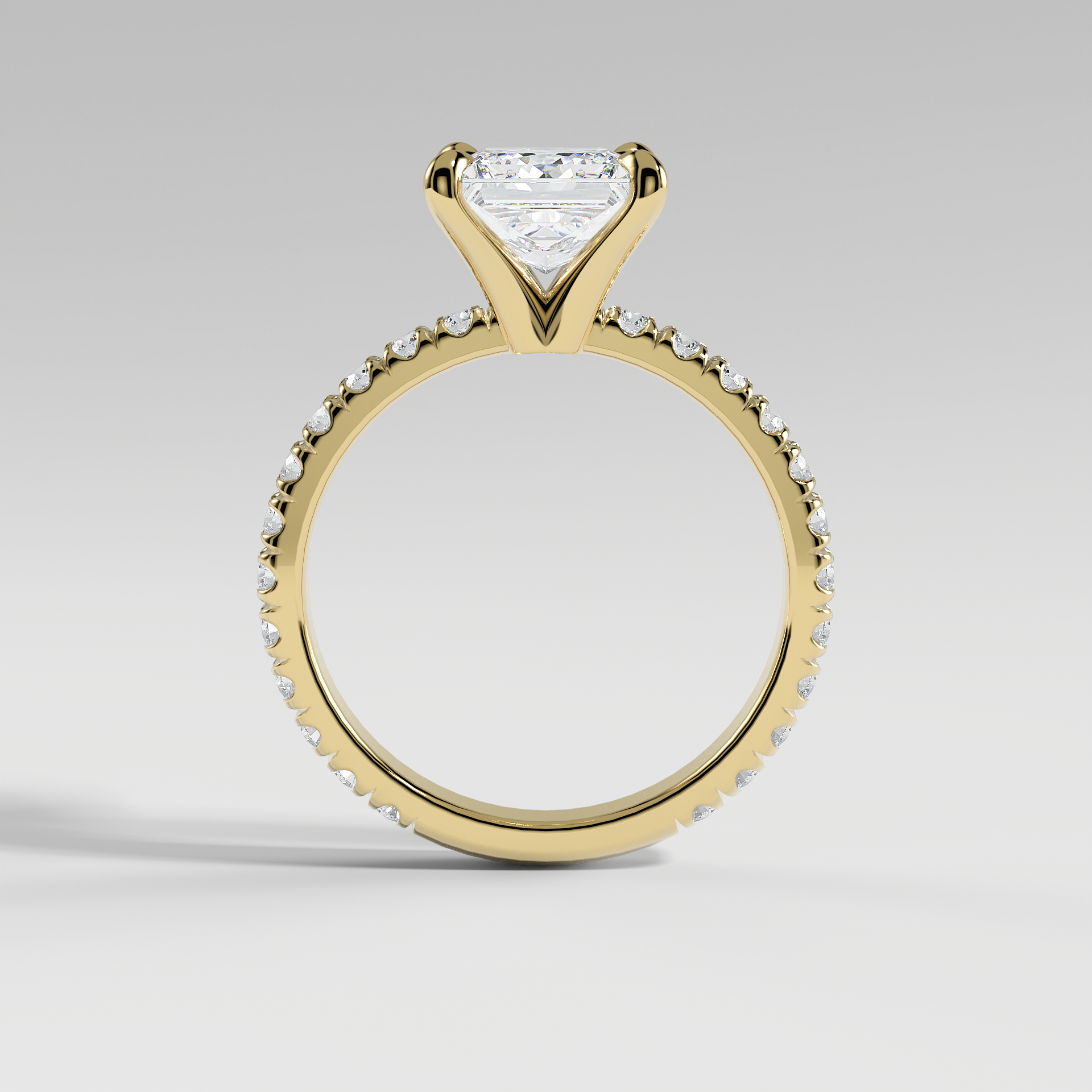 GRACE - Princess Solitaire Engagement Ring with Pavé Diamond Band and Open Basket Setting