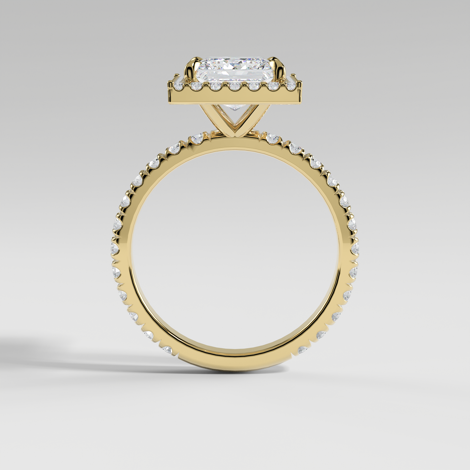 AVA - Princess Halo Engagement Ring with Pavé Diamond Band