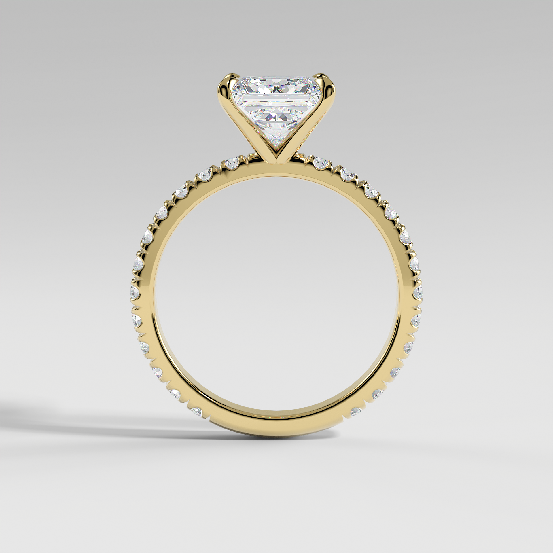 ISABELLA - Princess Solitaire Engagement Ring with Pavé Diamond Band