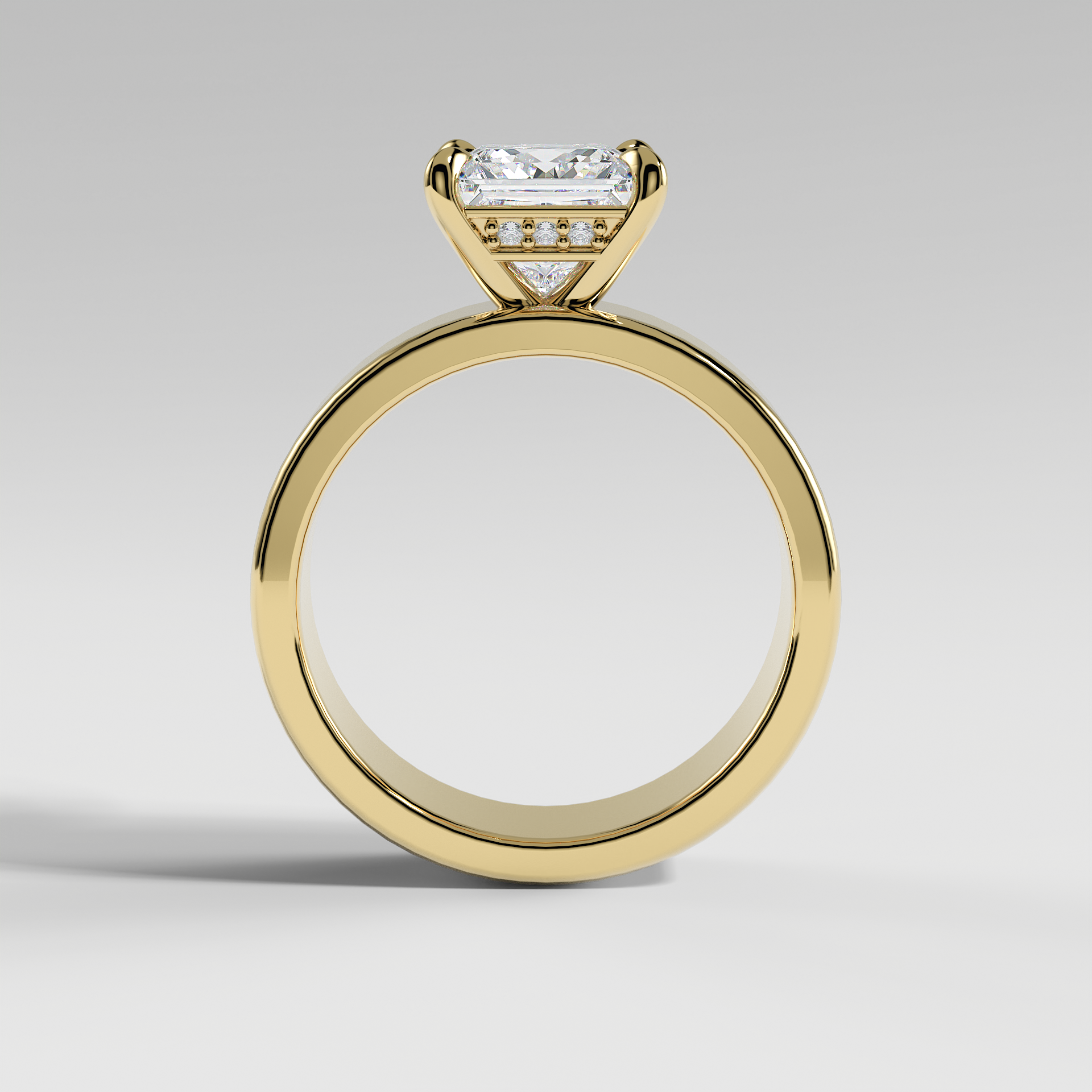 STELLA - Princess 5mm Flat Solitaire Engagement Ring with Hidden Halo and Polished Band