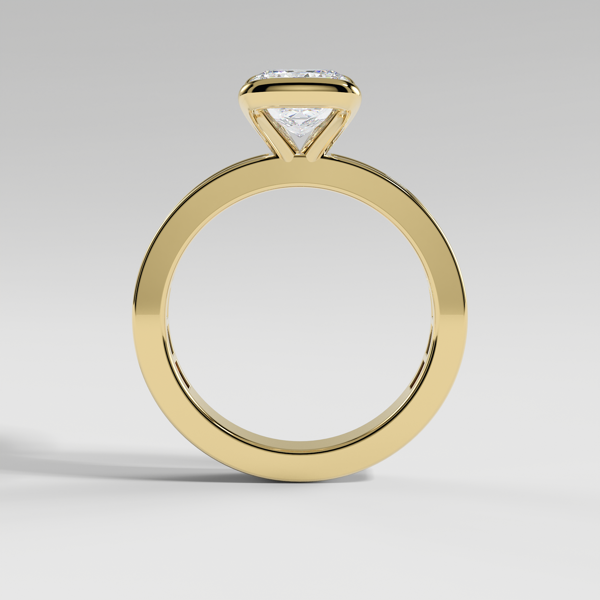 ADDISON - Princess Solitaire Engagement Ring with Half Bezel Setting and Channel Set Baguette Band
