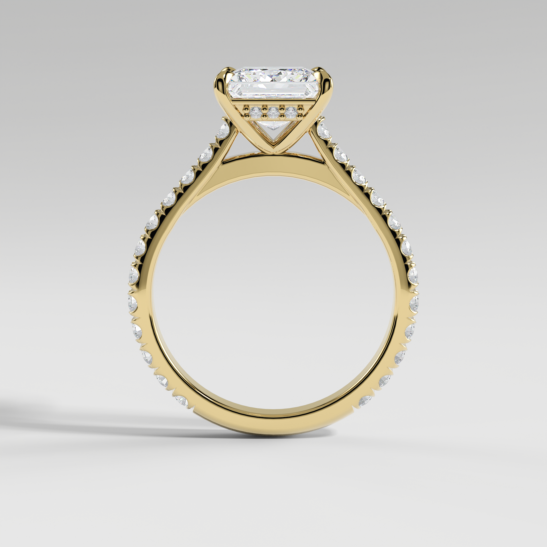 CHARLOTTE - Princess Solitaire Engagement Ring with Pavé, Cathedral Band, and Hidden Halo