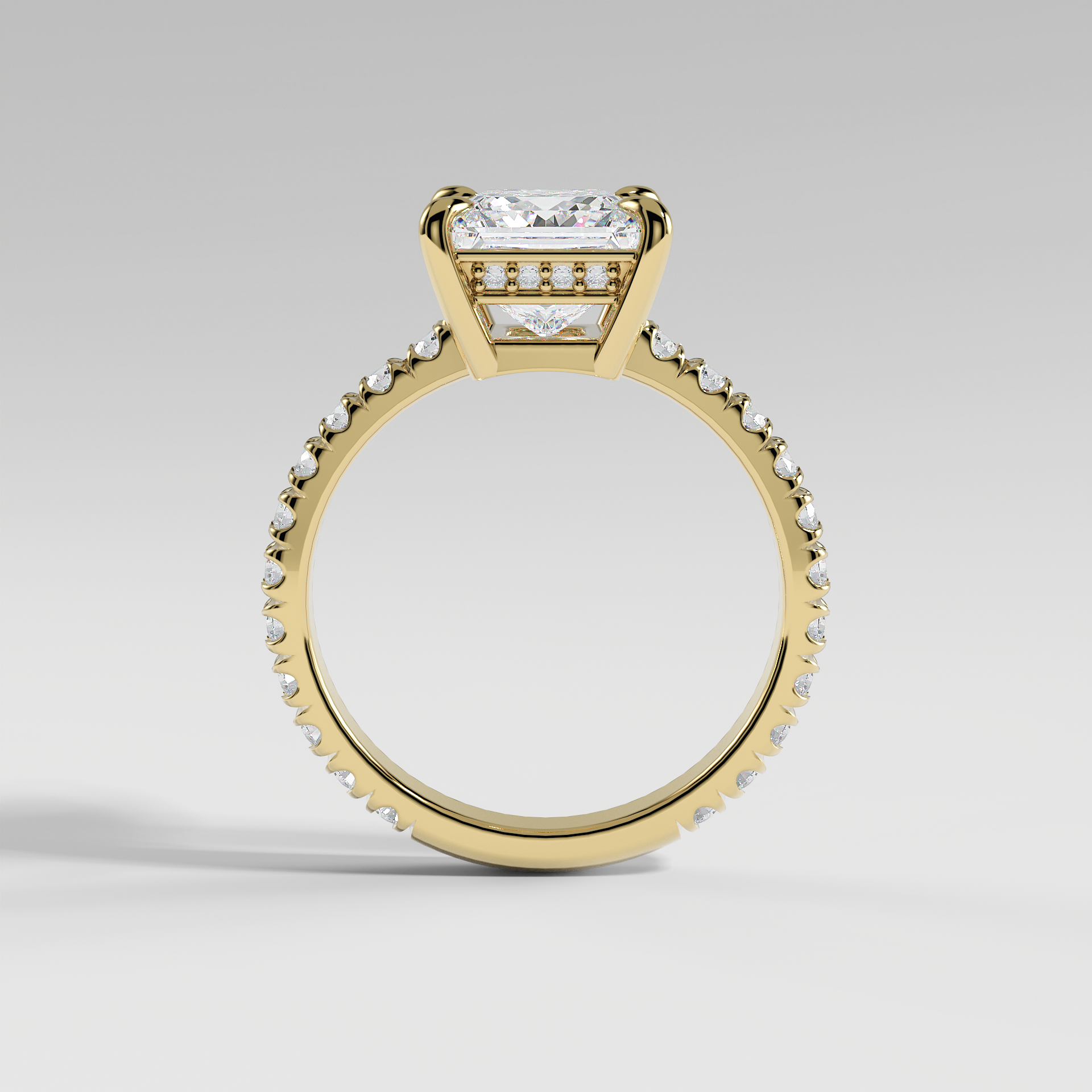 ELIZABETH - Princess Solitaire Engagement Ring with Pavé Diamond Hidden Halo and Low-Set Donut Basket