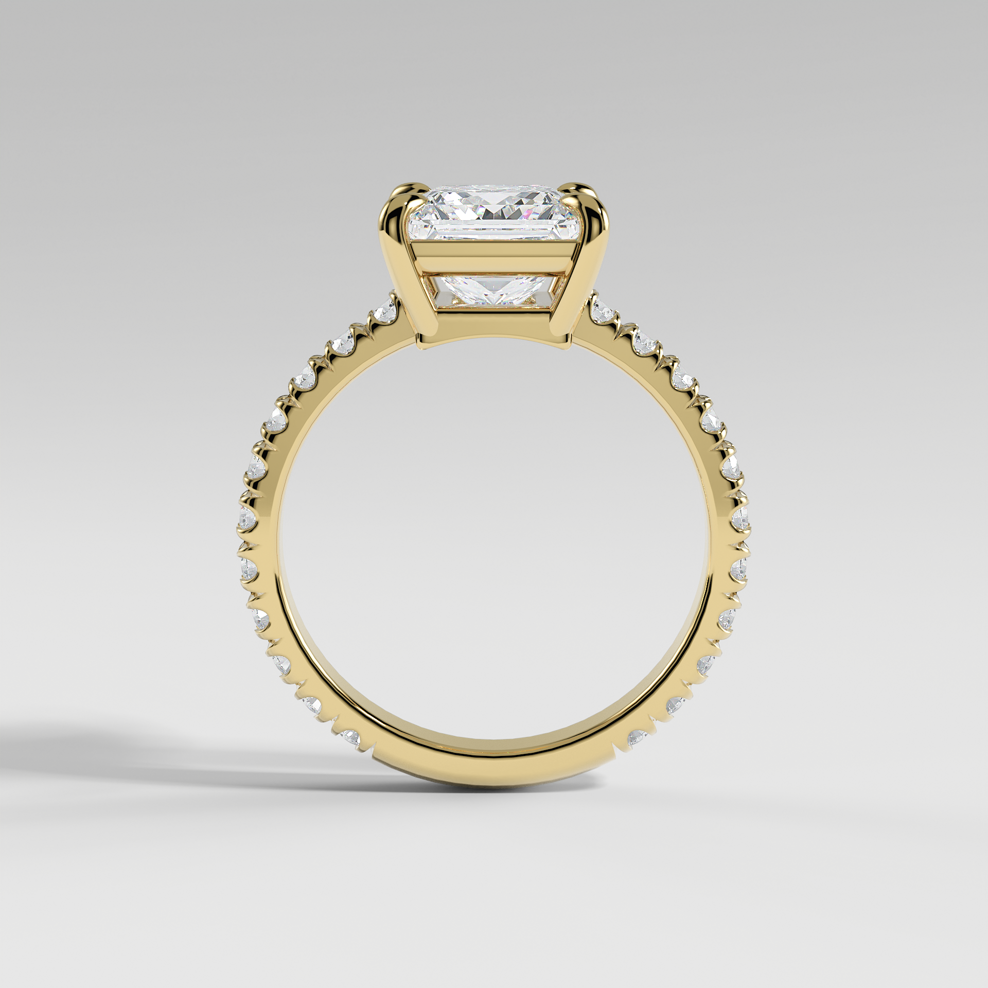 DELILAH - Princess Solitaire Engagement Ring with Pavé Diamond Band and Low-Set Donut Basket